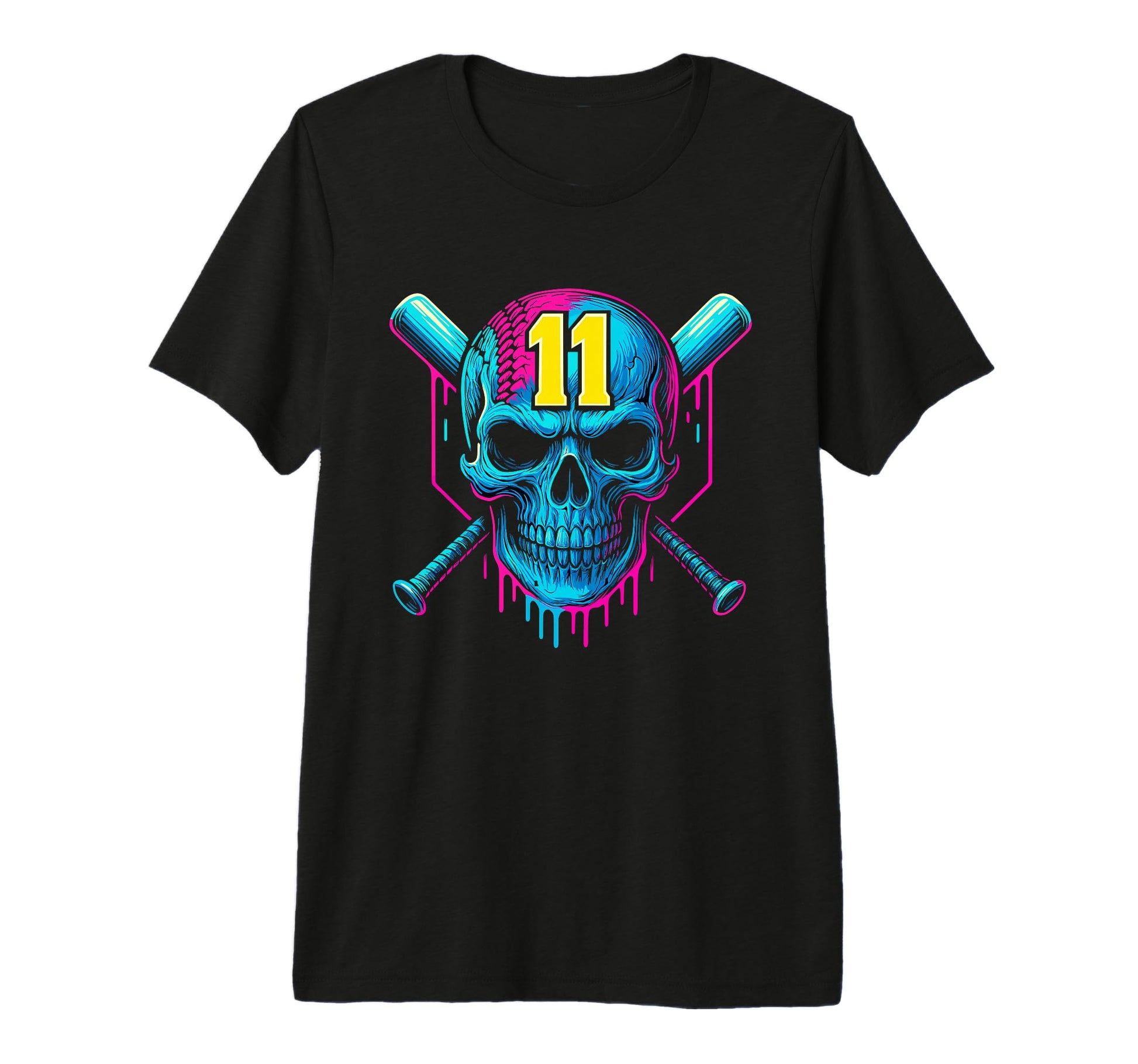 Baseball Skull Drip 11Th T-Shirt - Casual Everyday Wear for Adults - T-Shirt, Sweatshirt, Hoodie