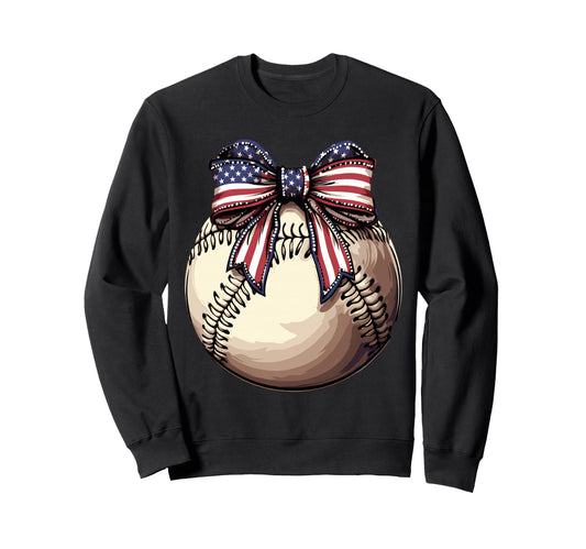 American Baseball Coquette Bow Sweatshirt - Trendy Graphic for Adults - T-Shirt, Sweatshirt, Hoodie