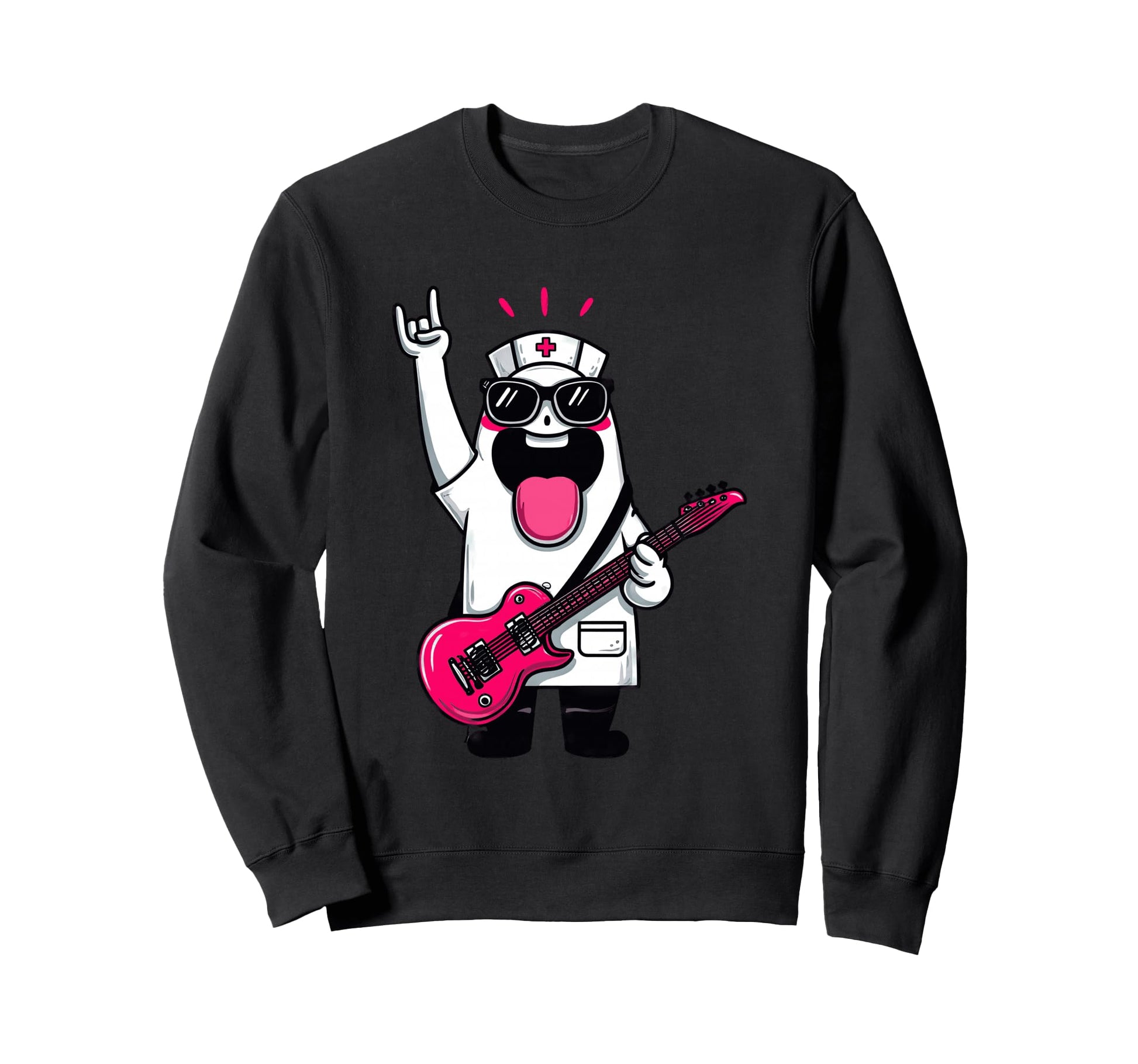 Funny Cartoon Ghost Nurse Rock Music Sweatshirt - Fun Novelty Design Unisex - T-Shirt, Sweatshirt, Hoodie