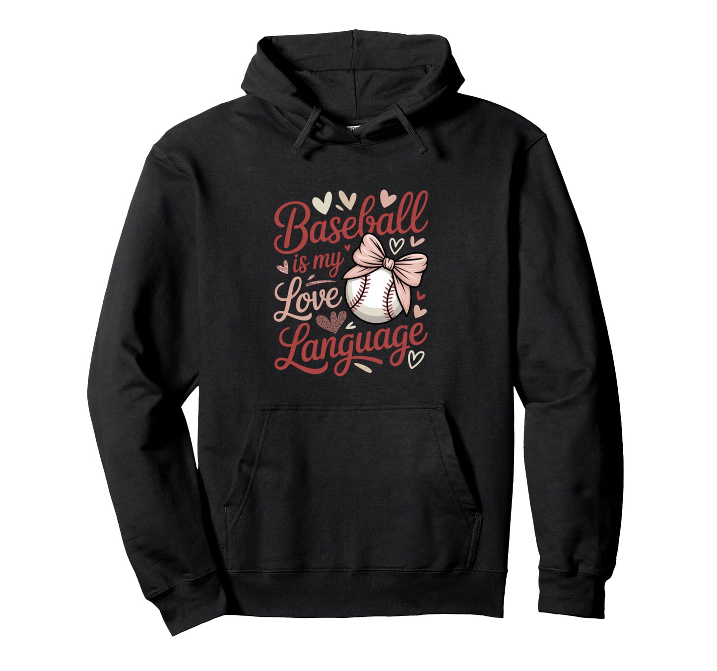 Baseball Is My Love Language Bow Heart Hoodie - Unique Graphic Men Women - T-Shirt, Sweatshirt, Hoodie