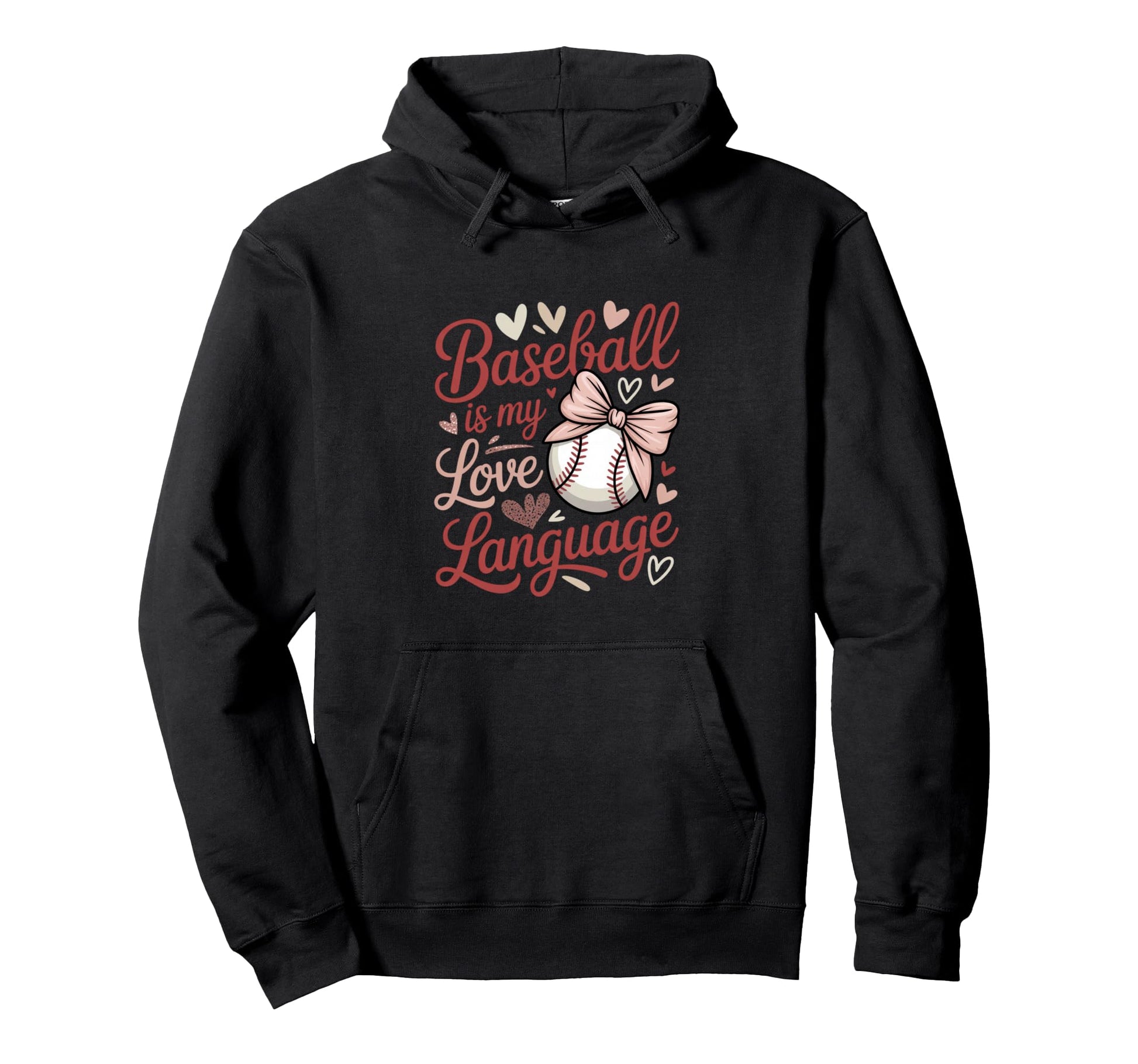 Baseball Is My Love Language Bow Heart Hoodie - Unique Graphic Men Women - T-Shirt, Sweatshirt, Hoodie