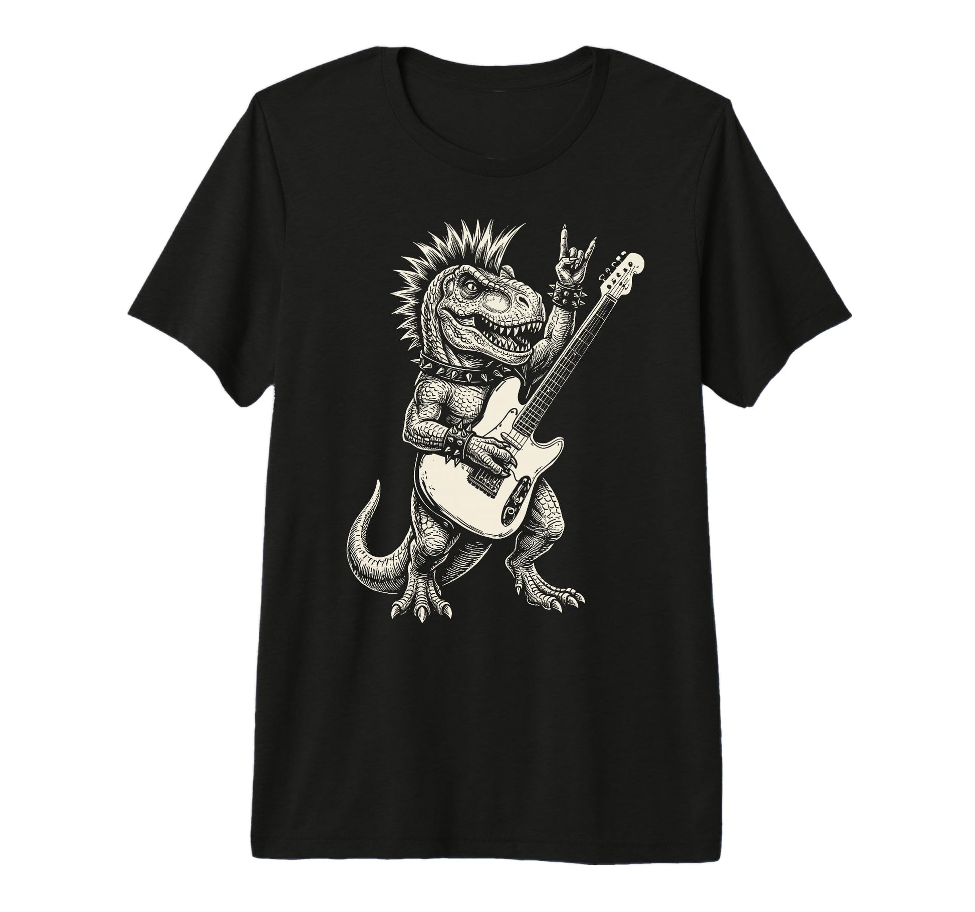 Funny T Rex Dino Playing Guitar Rock T-Shirt - Custom Art Print Men Women - T-Shirt, Sweatshirt, Hoodie