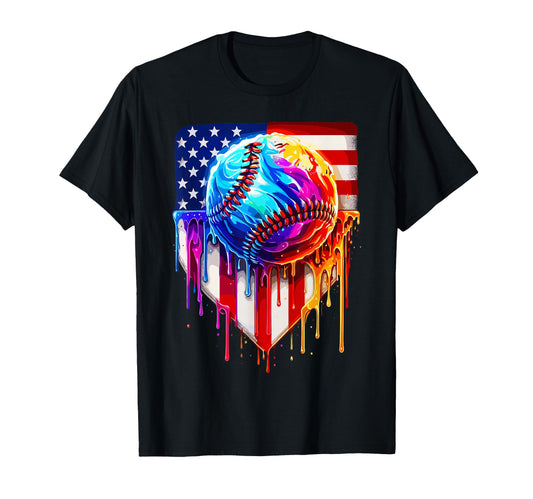 Baseball Ice Cream American Flag Drip T-Shirt - Streetwear Style Men Women - T-Shirt, Sweatshirt, Hoodie