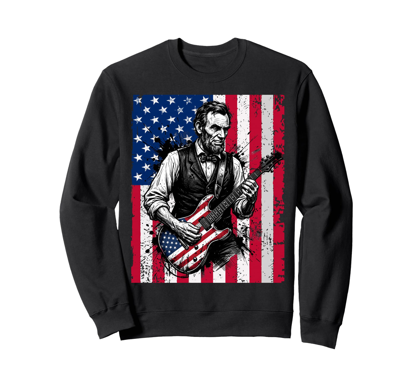 Funny Abraham Lincoln Playing Electric Sweatshirt - Unique Graphic Unisex - T-Shirt, Sweatshirt, Hoodie