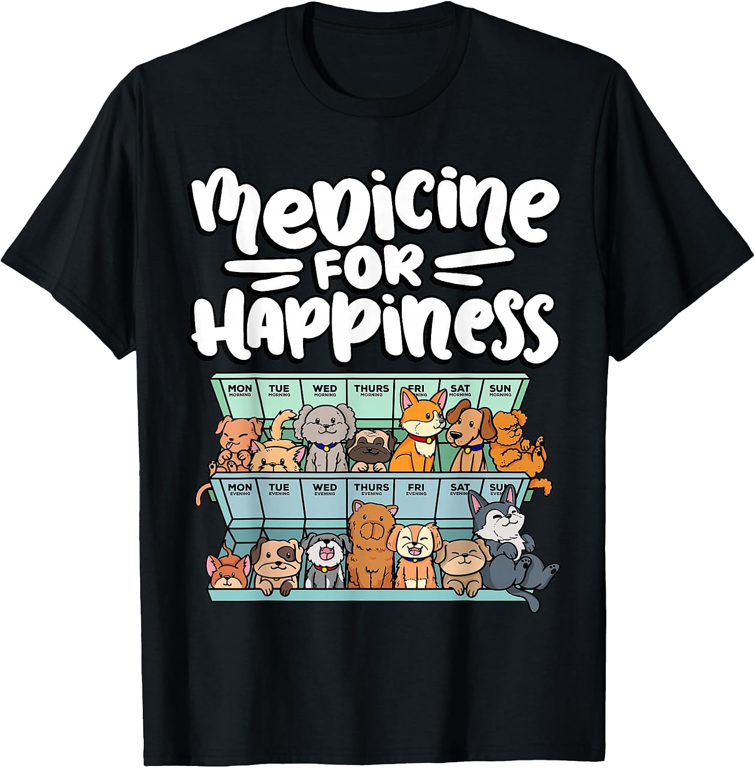 Medication pill box with adorable companion dogs - Adult & Kids T-Shirts, Sweatshirts & Hoodies apparel design preview 1
