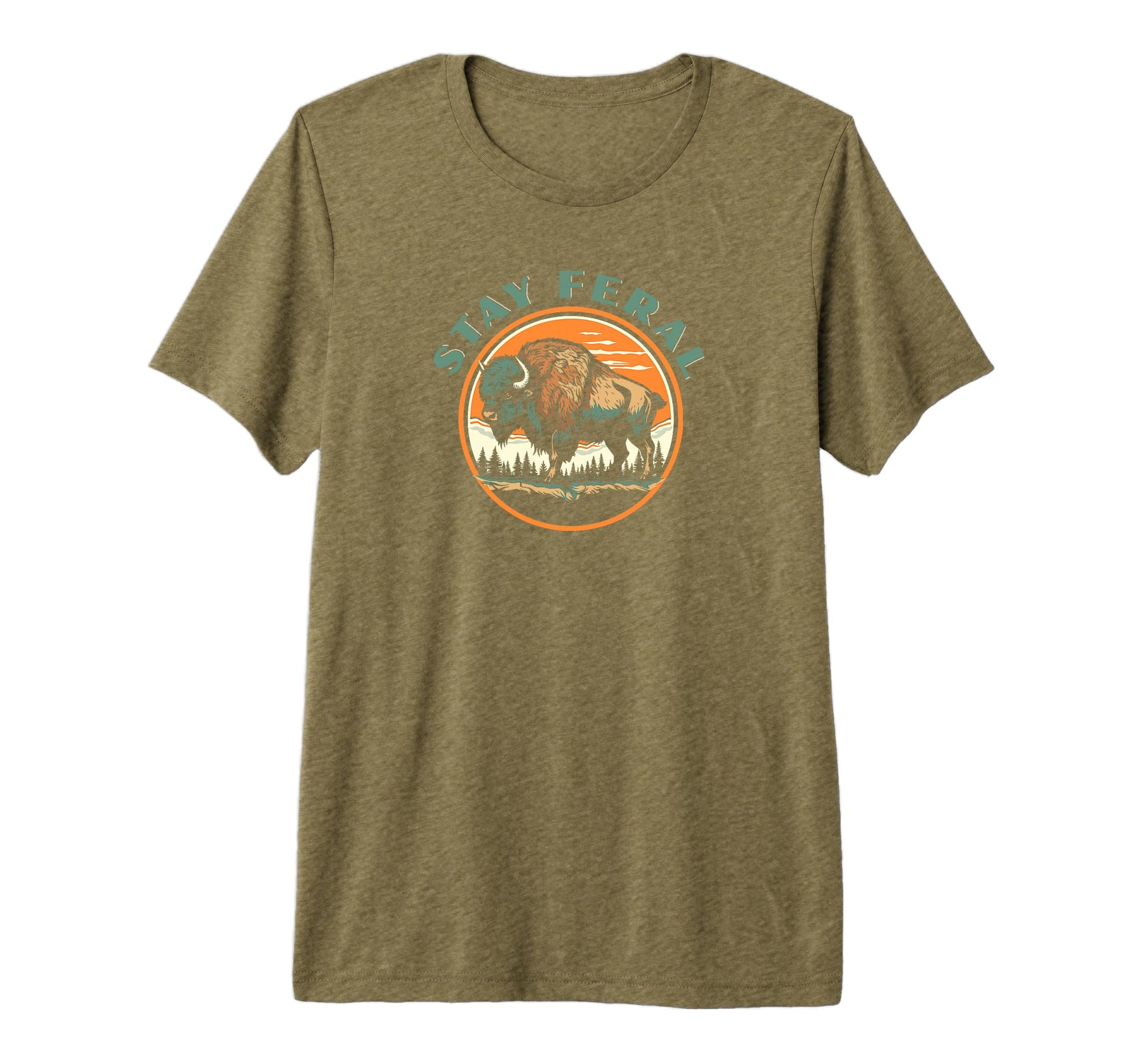 Stay Feral Wild Bison Outdoors T-Shirt - Casual Everyday Wear Men Women - T-Shirt, Sweatshirt, Hoodie