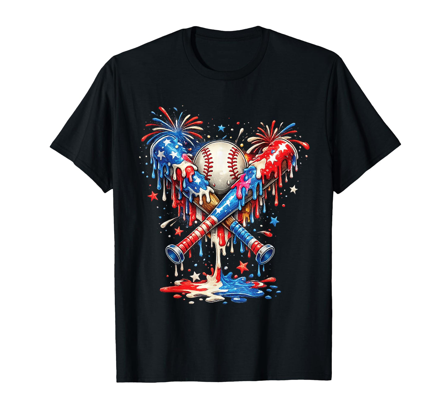 Baseball Drip Ice Cream Patriot American T-Shirt - Novelty Apparel Unisex - T-Shirt, Sweatshirt, Hoodie