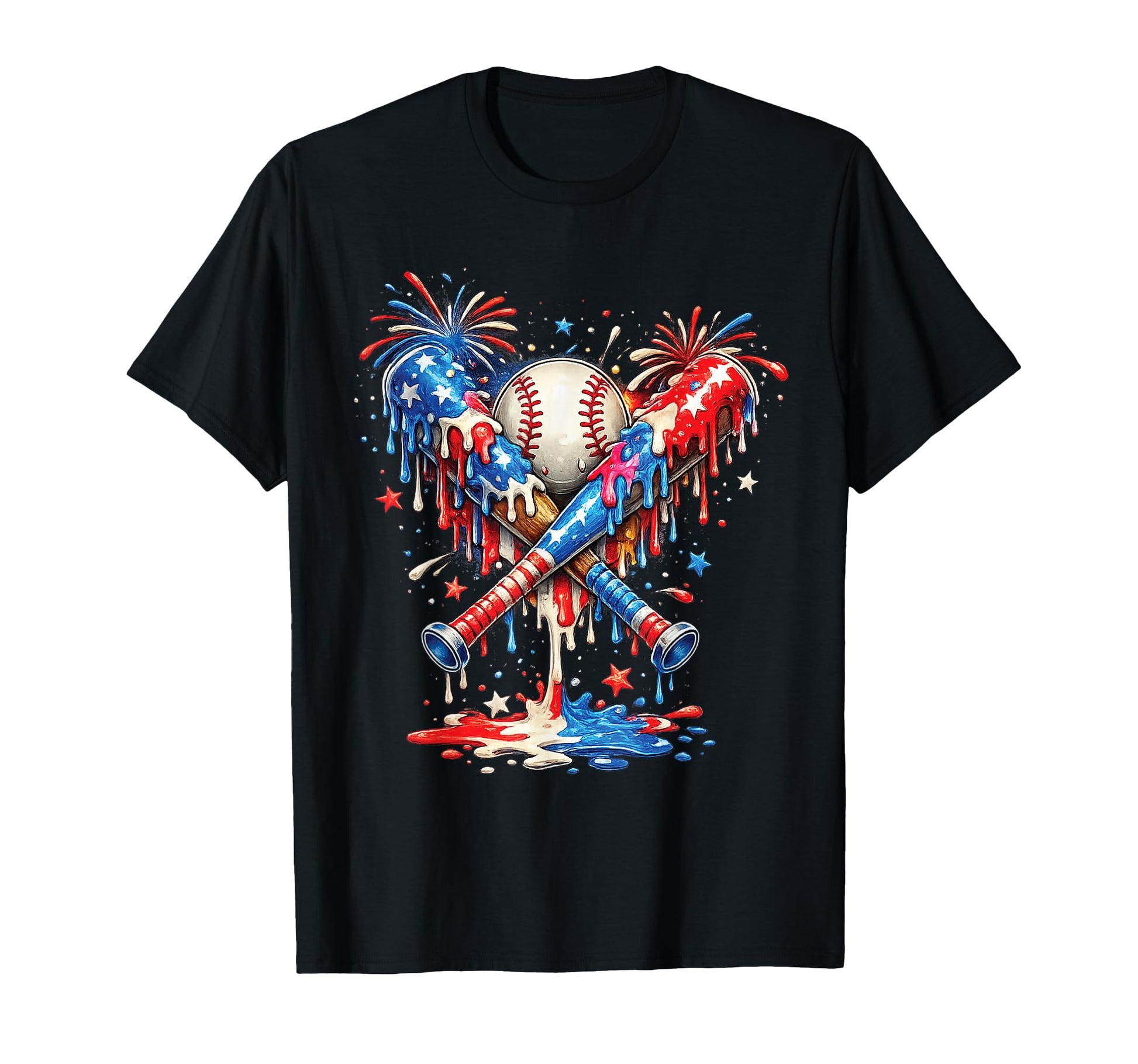 Baseball Drip Ice Cream Patriot American T-Shirt - Novelty Apparel Unisex - T-Shirt, Sweatshirt, Hoodie