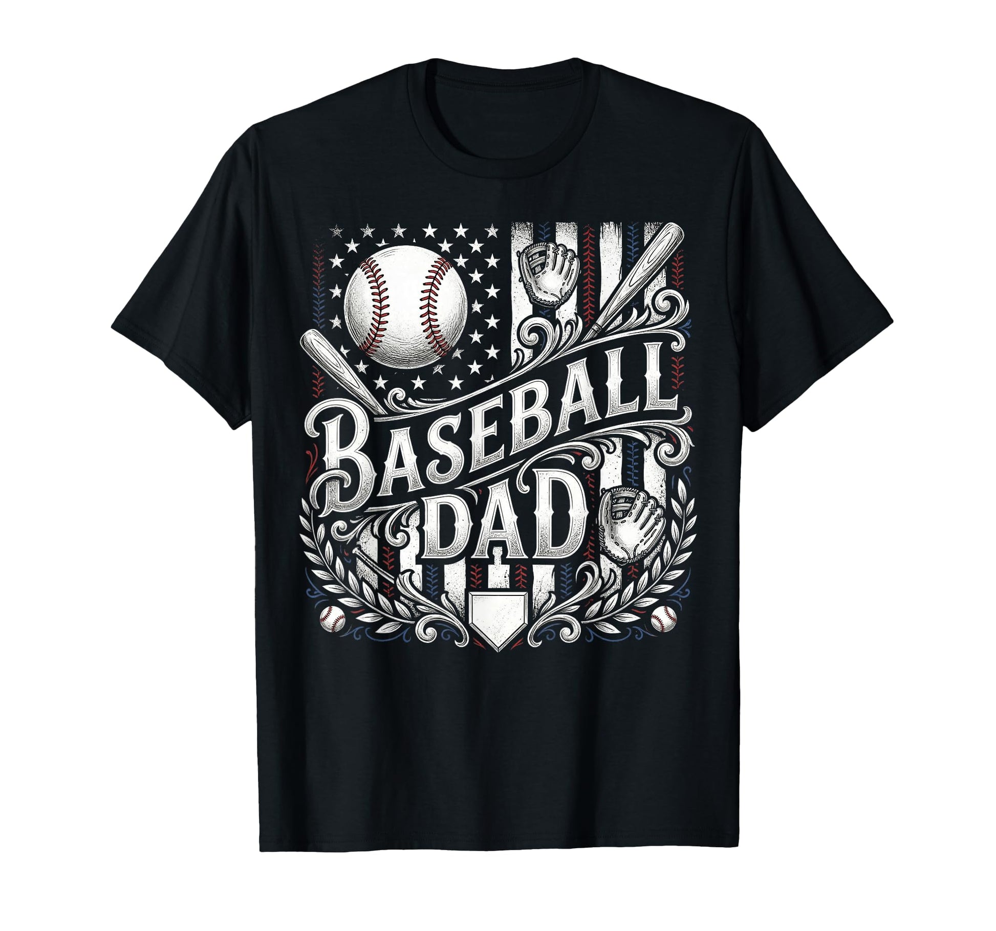Baseball Dad Patriotic American Flag T-Shirt - Unique Graphic Men Women - T-Shirt, Sweatshirt, Hoodie