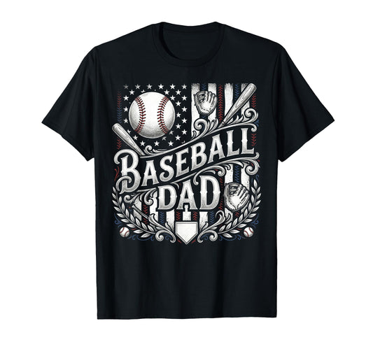 Baseball Dad Patriotic American Flag T-Shirt - Unique Graphic Men Women - T-Shirt, Sweatshirt, Hoodie