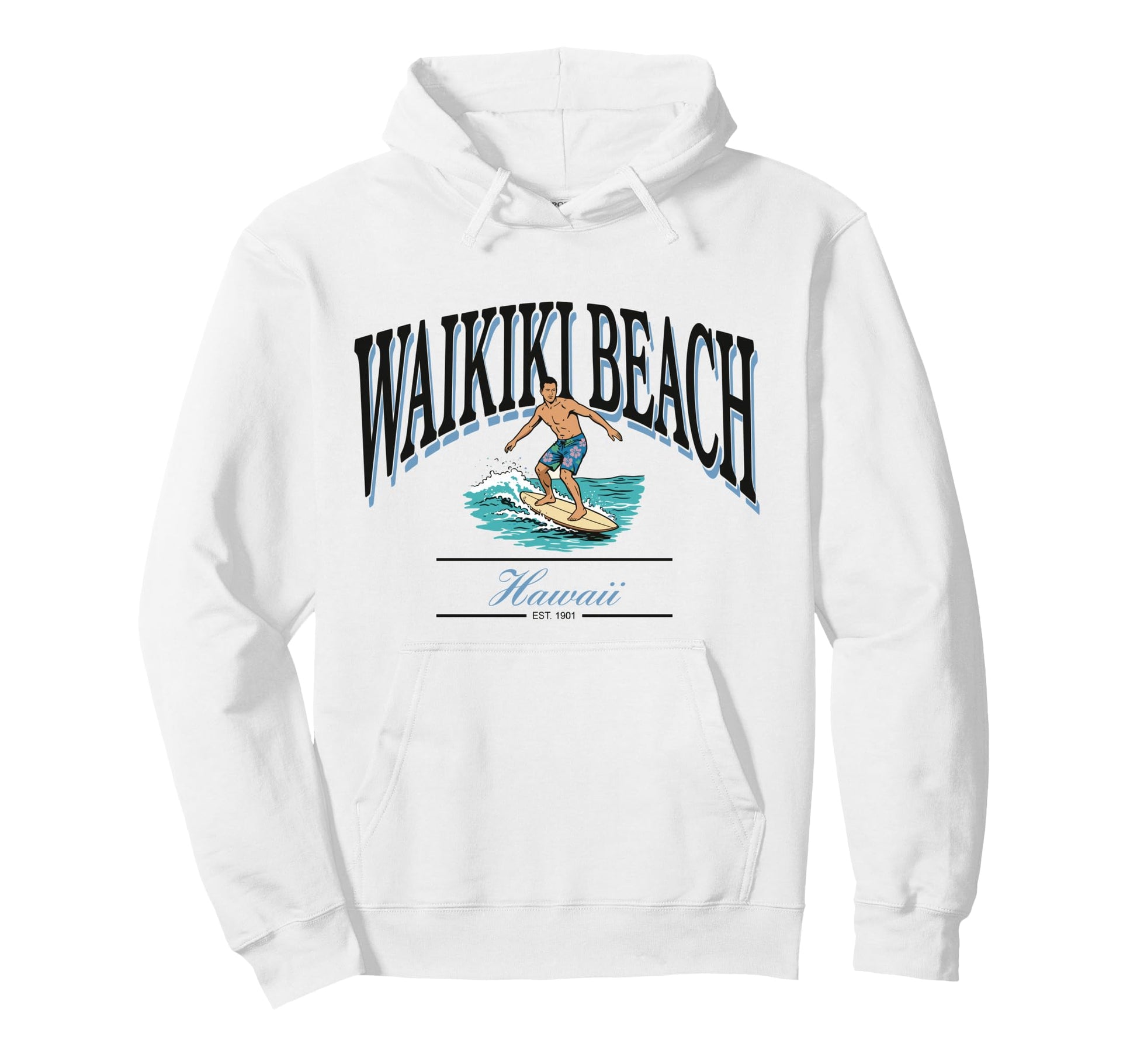 Waikiki Beach Hawaii Surfer Est 1901 Hoodie - Minimalist Print Unisex - T-Shirt, Sweatshirt, Hoodie