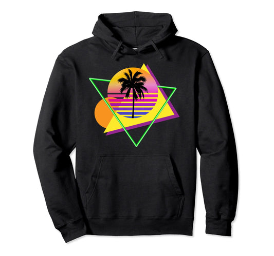 80S Throwback Palm Tree Silhouette Hoodie - Trendy Graphic Men Women - T-Shirt, Sweatshirt, Hoodie