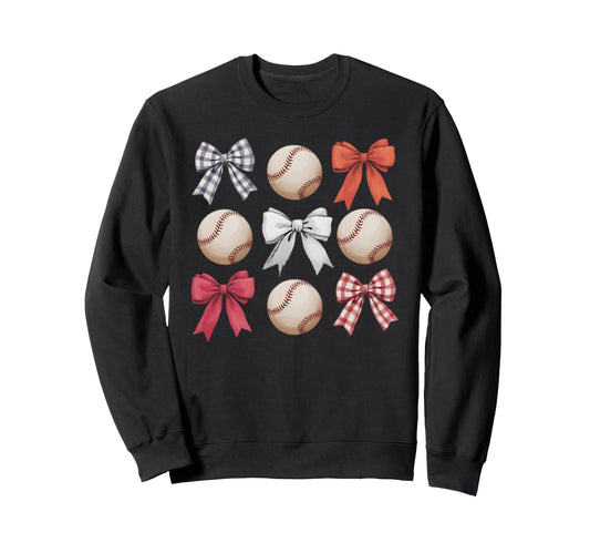 Baseball Coquette Bow Mom Sweatshirt - Casual Everyday Wear Men Women - T-Shirt, Sweatshirt, Hoodie