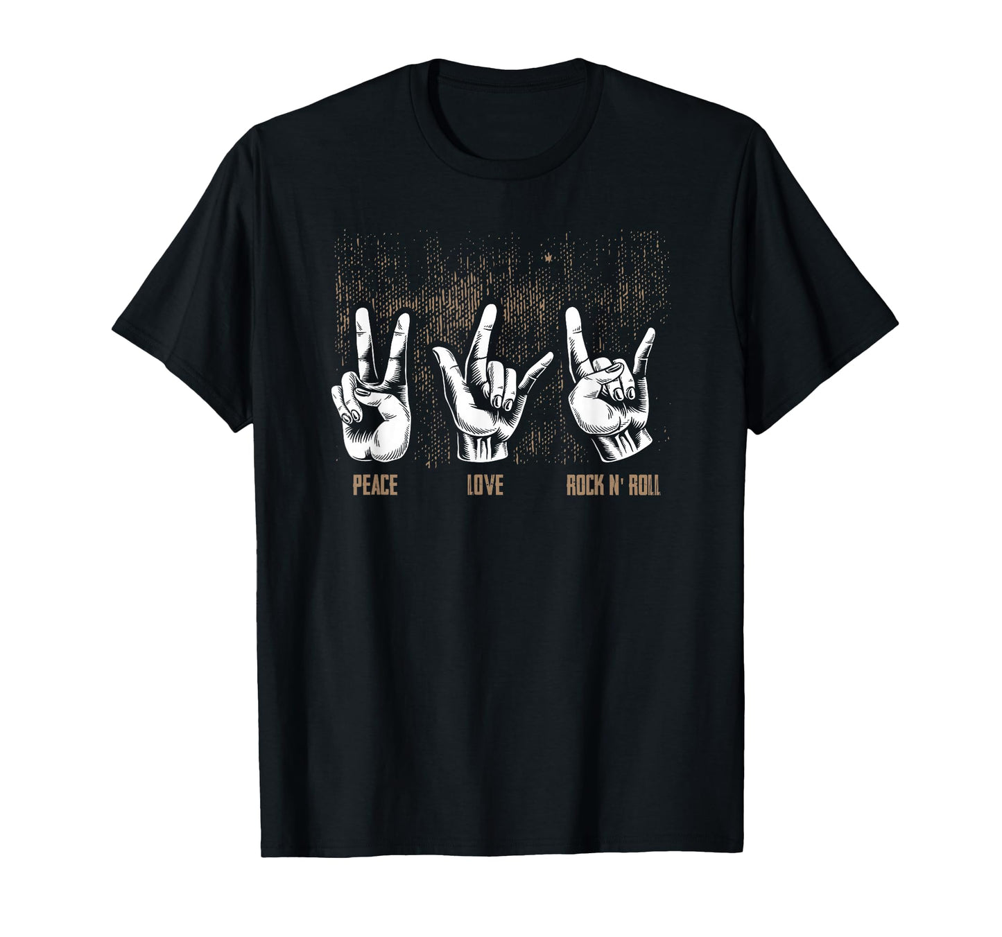 Peace Love Rock And Roll Guitar Hippie Hand T-Shirt - Graphic Print Unisex - T-Shirt, Sweatshirt, Hoodie