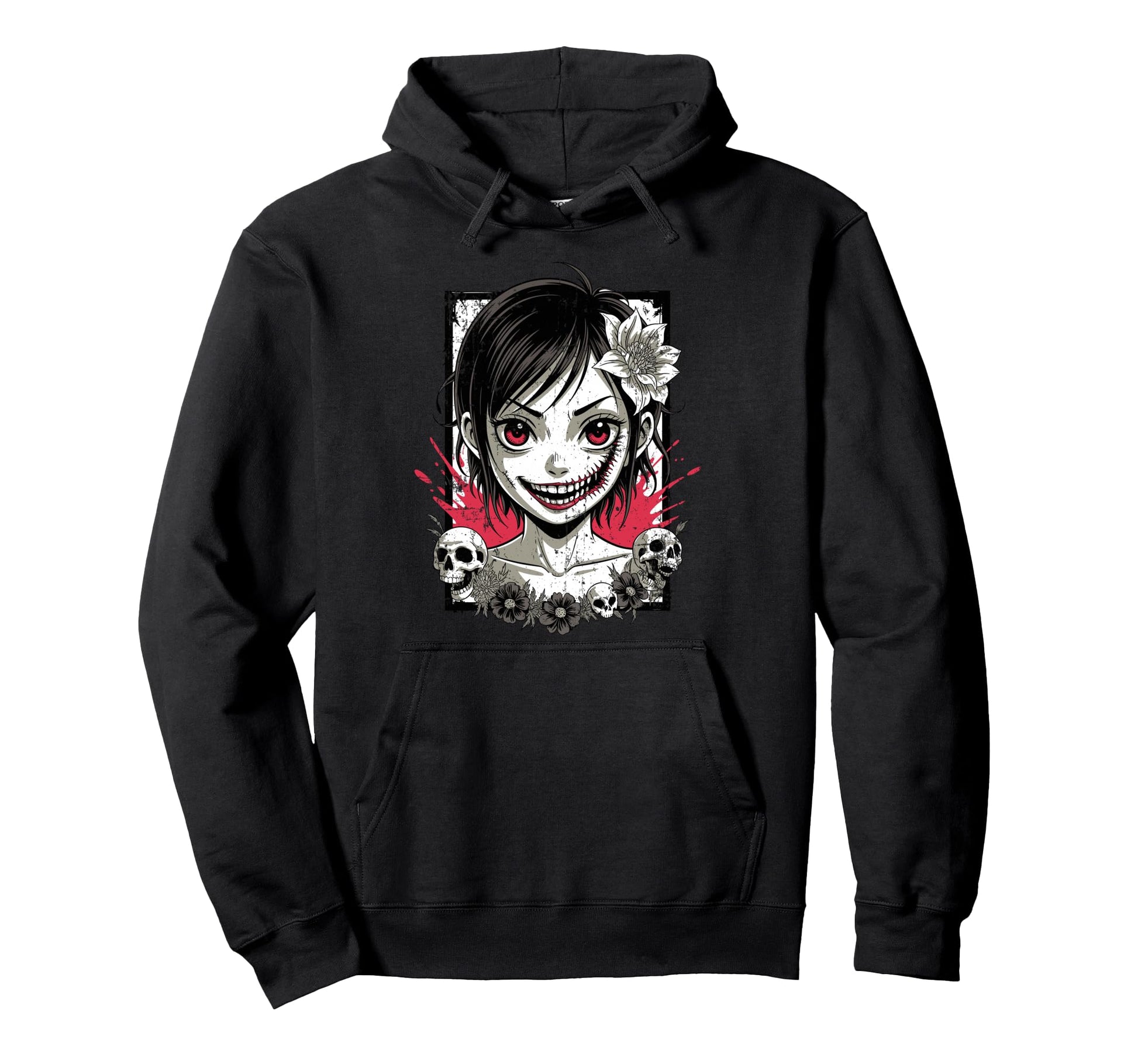 Horror Anime Goth Oni Mask Creepy Japanese Hoodie - Trendy Graphic Unisex - T-Shirt, Sweatshirt, Hoodie