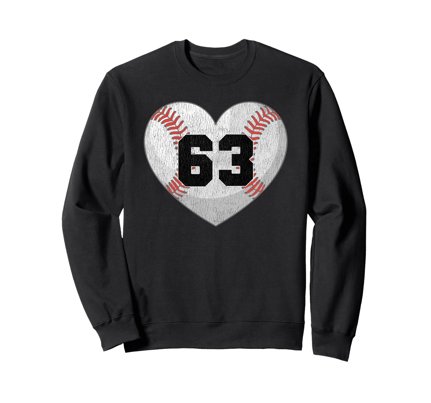 Baseball Number 63 Distressed Heart Sweatshirt - Unique Graphic Men Women - T-Shirt, Sweatshirt, Hoodie