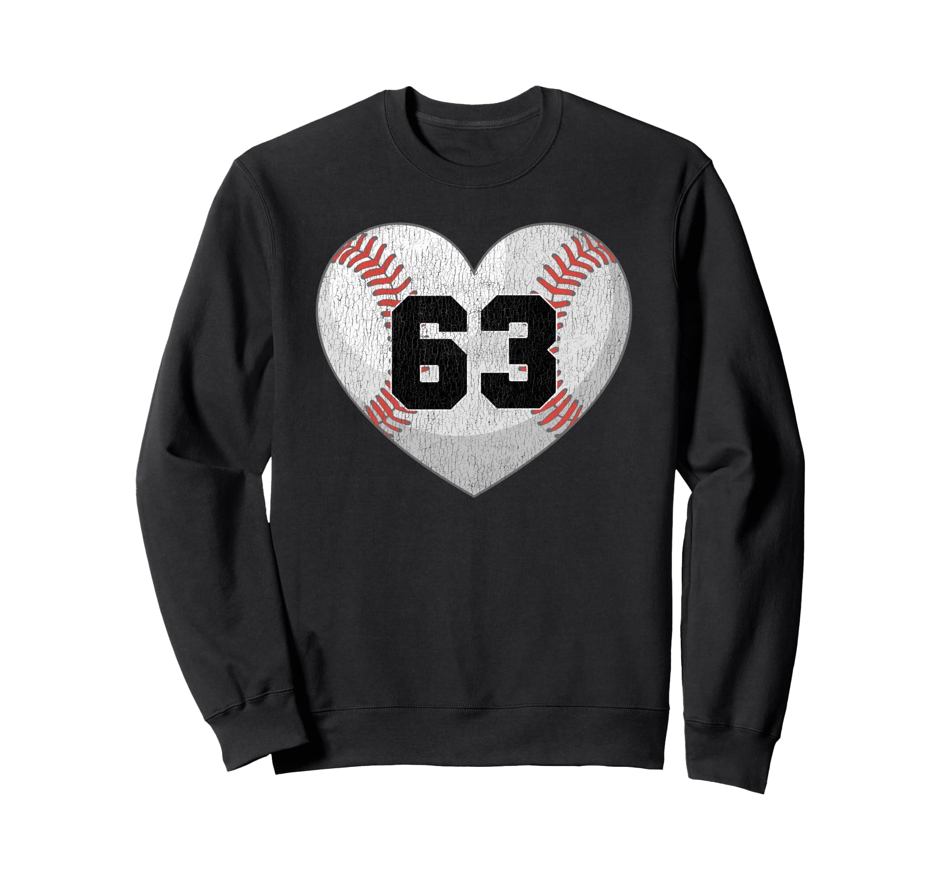 Baseball Number 63 Distressed Heart Sweatshirt - Unique Graphic Men Women - T-Shirt, Sweatshirt, Hoodie