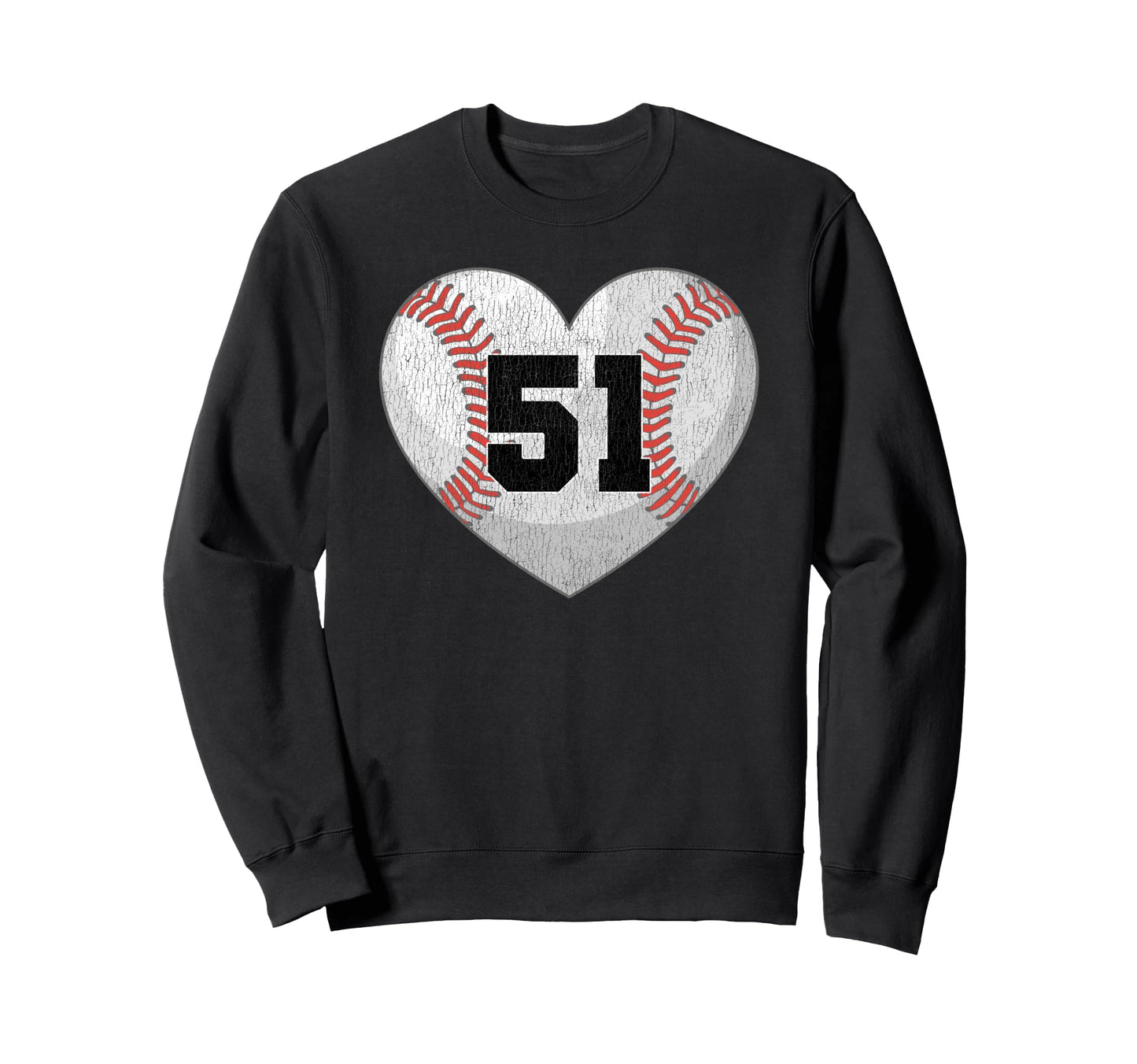 Baseball Number 51 Distressed Heart Sweatshirt - Unique Graphic Men Women - T-Shirt, Sweatshirt, Hoodie