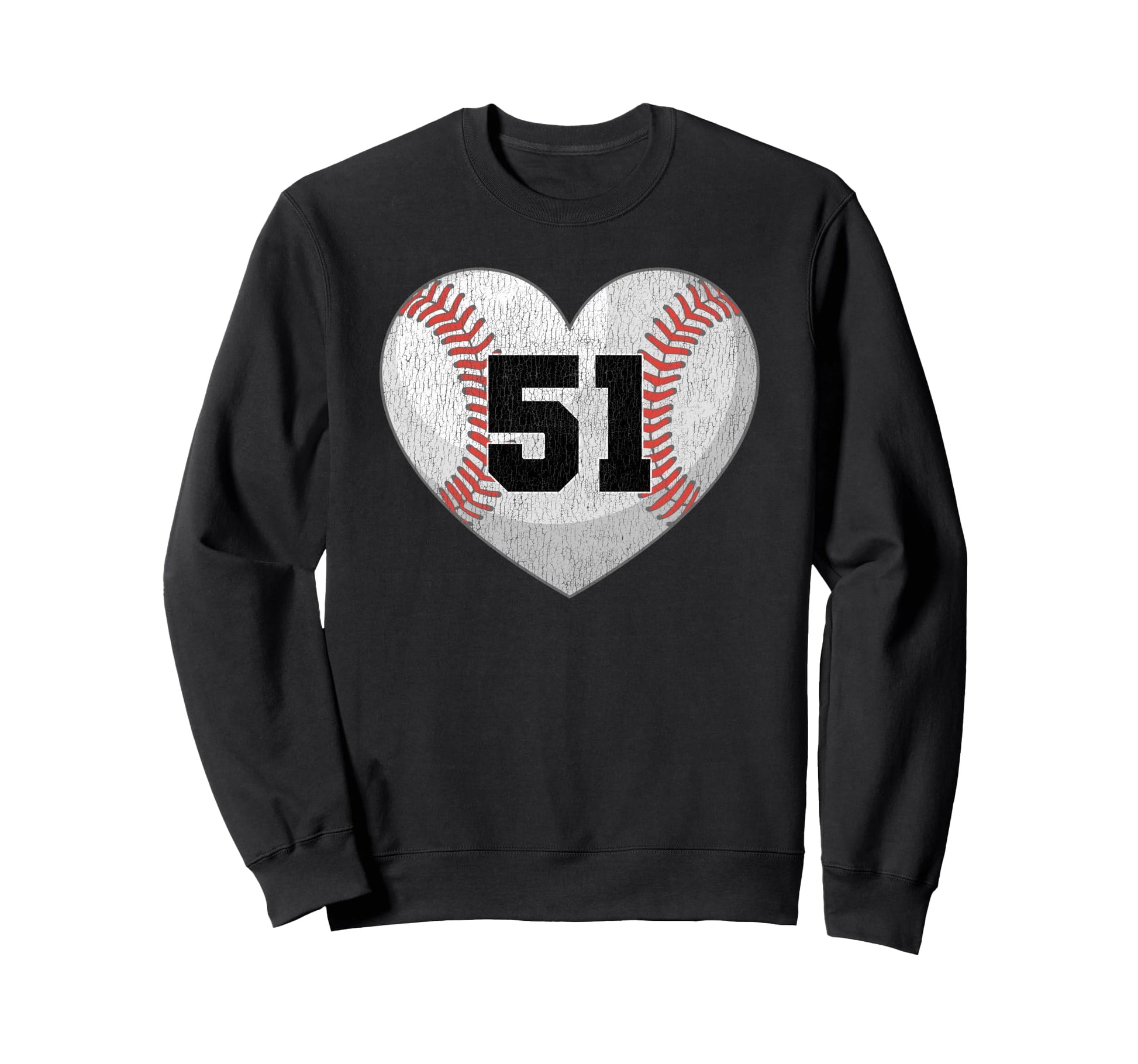 Baseball Number 51 Distressed Heart Sweatshirt - Unique Graphic Men Women - T-Shirt, Sweatshirt, Hoodie