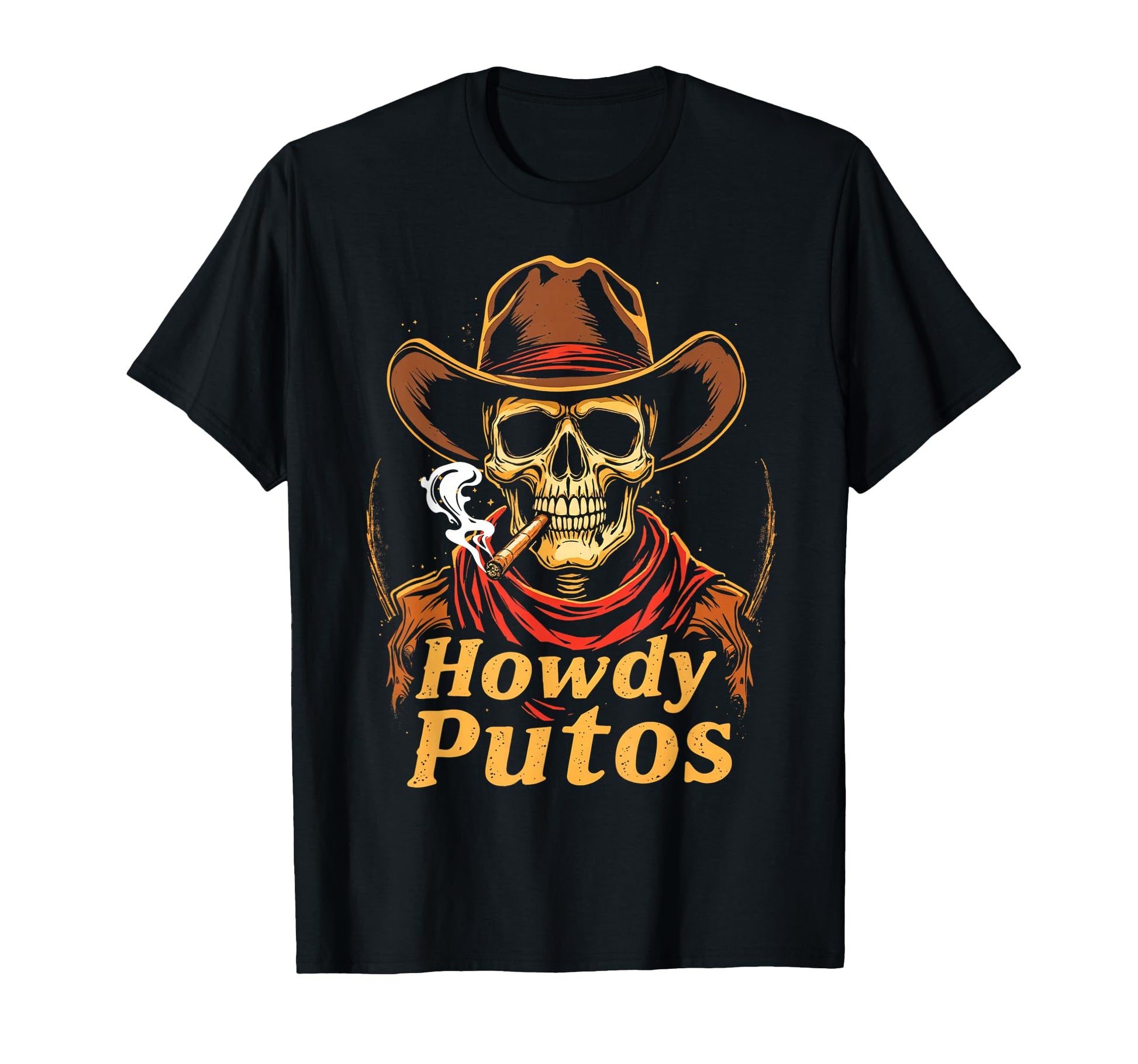 Funny Skull Howdy Putos Spanish T-Shirt - Custom Art Print for Adults - T-Shirt, Sweatshirt, Hoodie
