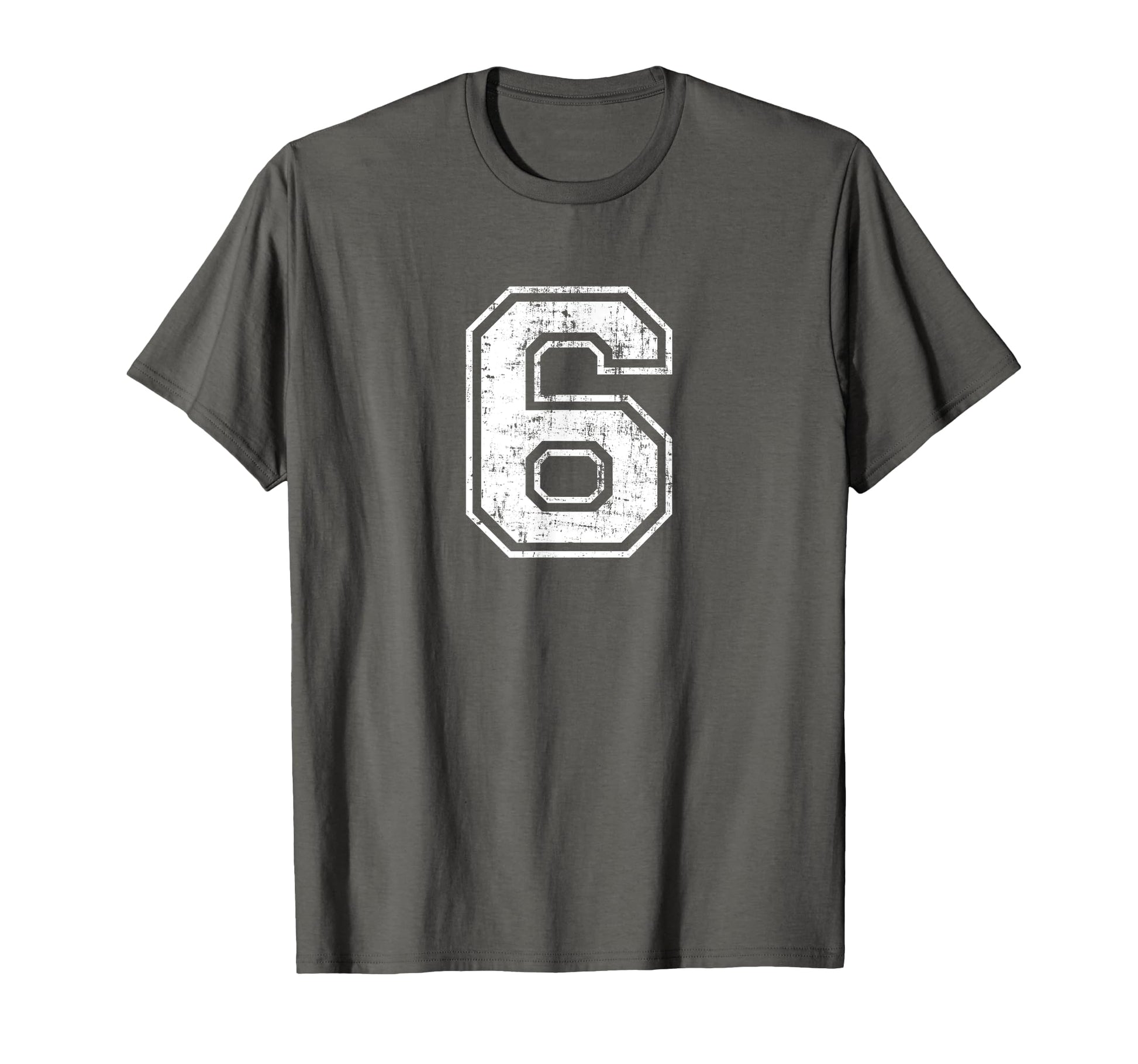 Number 6 Six Varsity Distressed T-Shirt - Minimalist Print Men Women - T-Shirt, Sweatshirt, Hoodie