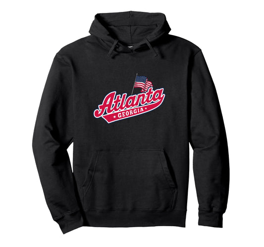 Atlanta Typography American Flag Athletic Hoodie - Custom Art Print Unisex - T-Shirt, Sweatshirt, Hoodie