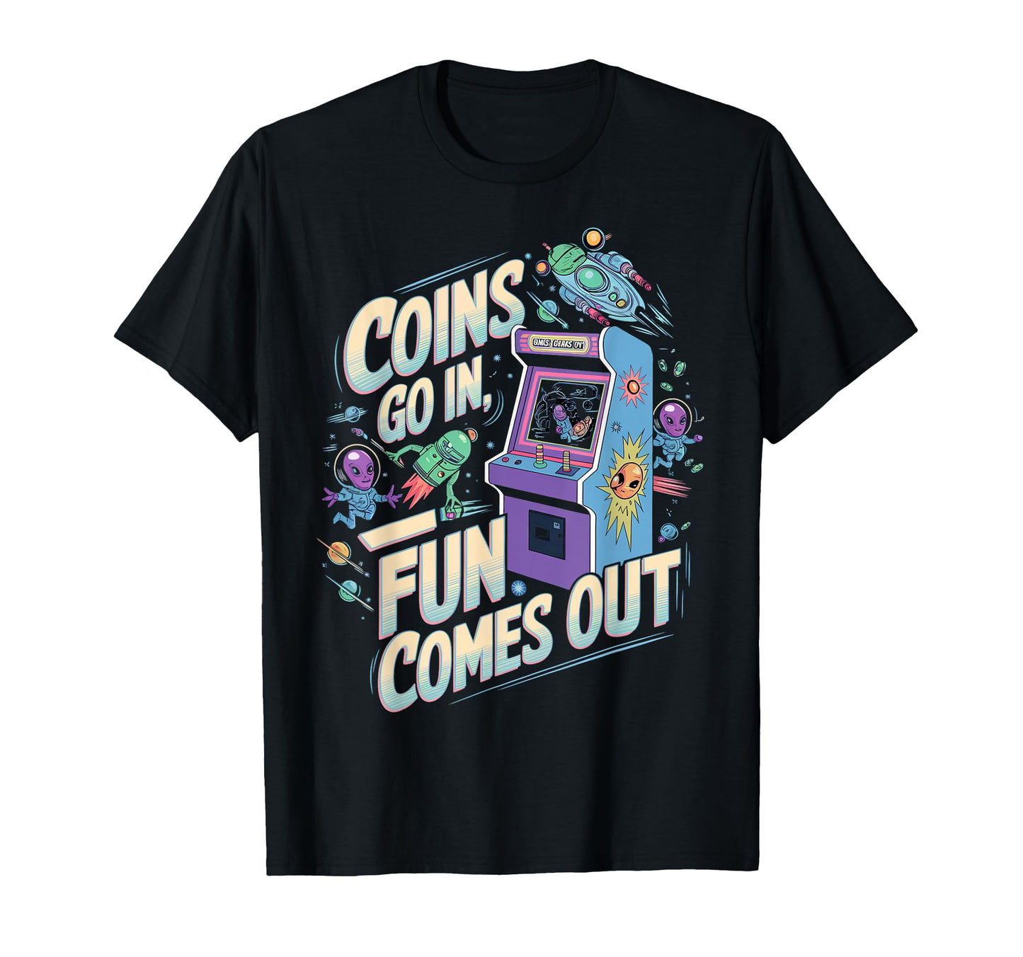 Coins Go Arcade Gamer Gaming Video T-Shirt - Fun Novelty Design for Adults - T-Shirt, Sweatshirt, Hoodie