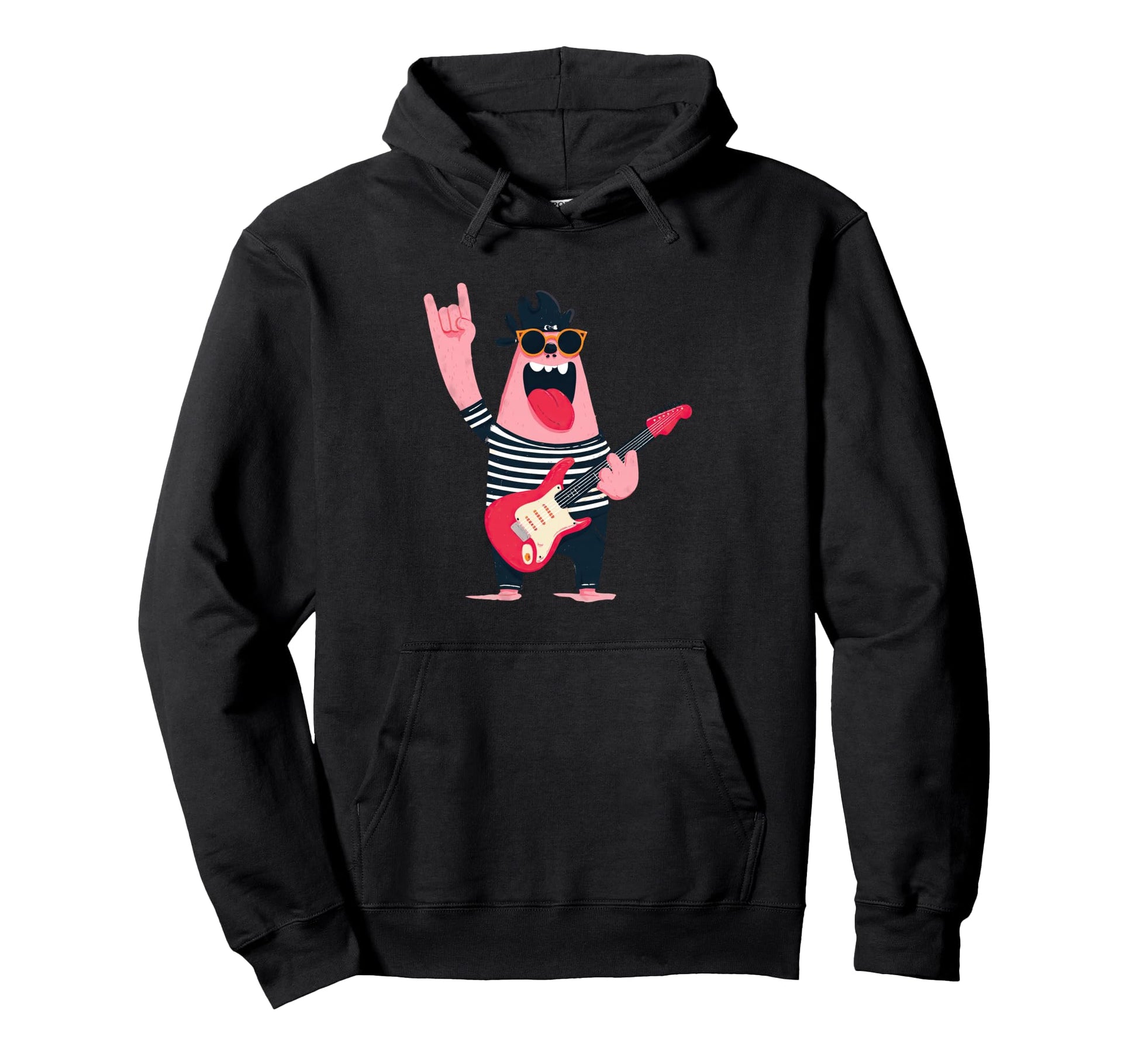 Funny Rock Monster Cartoon Guitar Hoodie - Casual Everyday Wear Men Women - T-Shirt, Sweatshirt, Hoodie