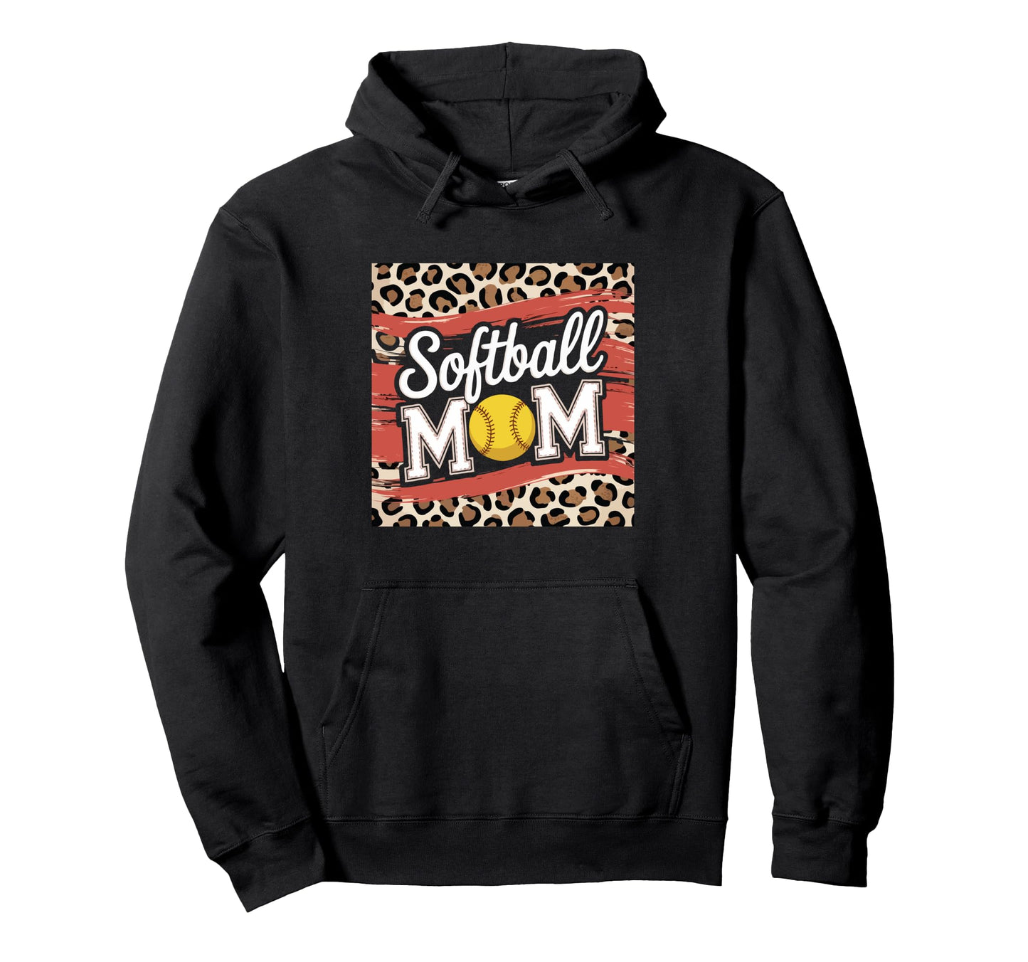 Softball Mom Leopard Funny Baseball Mom Hoodie - Unique Graphic Unisex - T-Shirt, Sweatshirt, Hoodie
