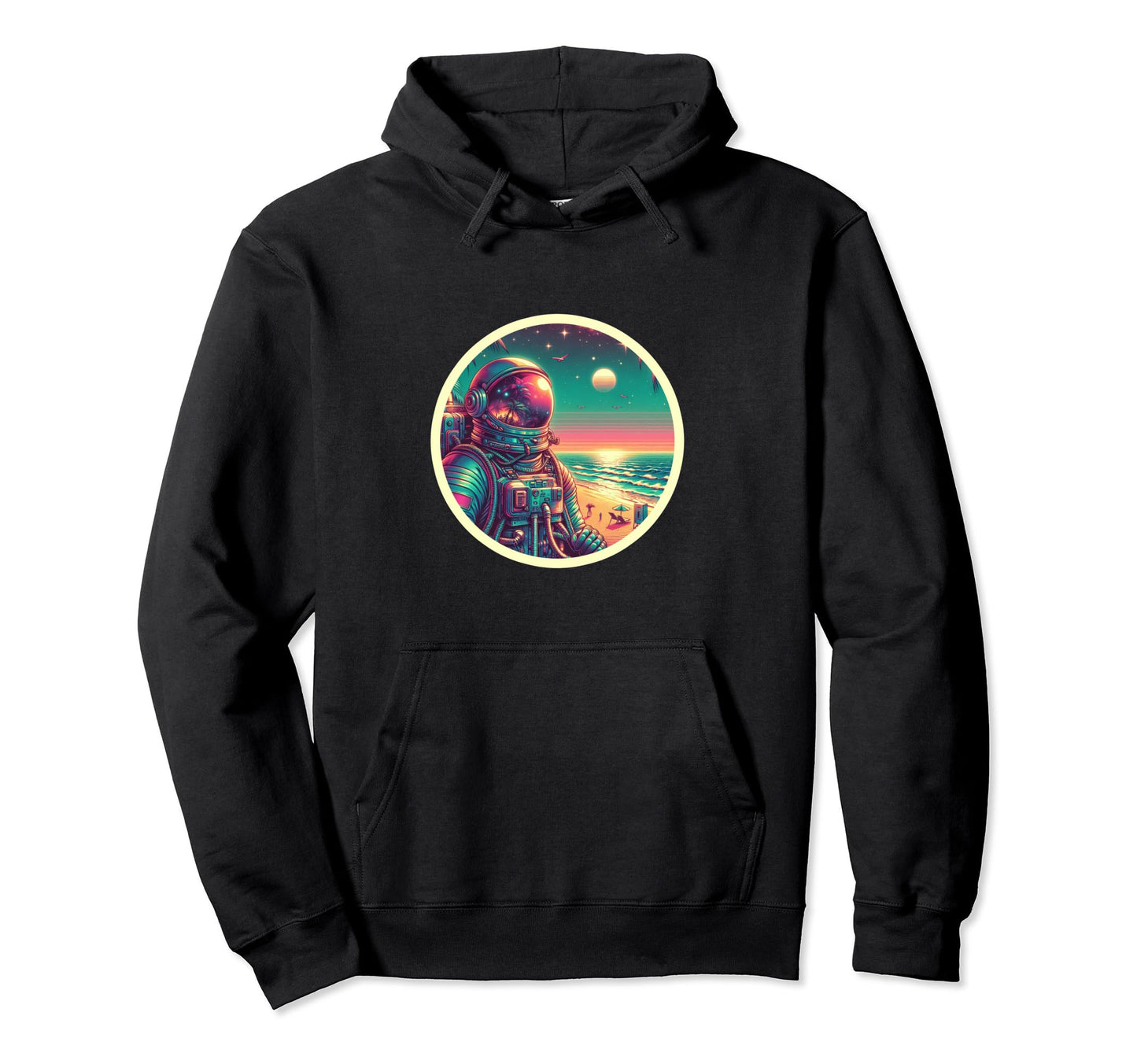 Synthwave Astronaut Beach 1980S Hoodie - Custom Art Print Unisex - T-Shirt, Sweatshirt, Hoodie