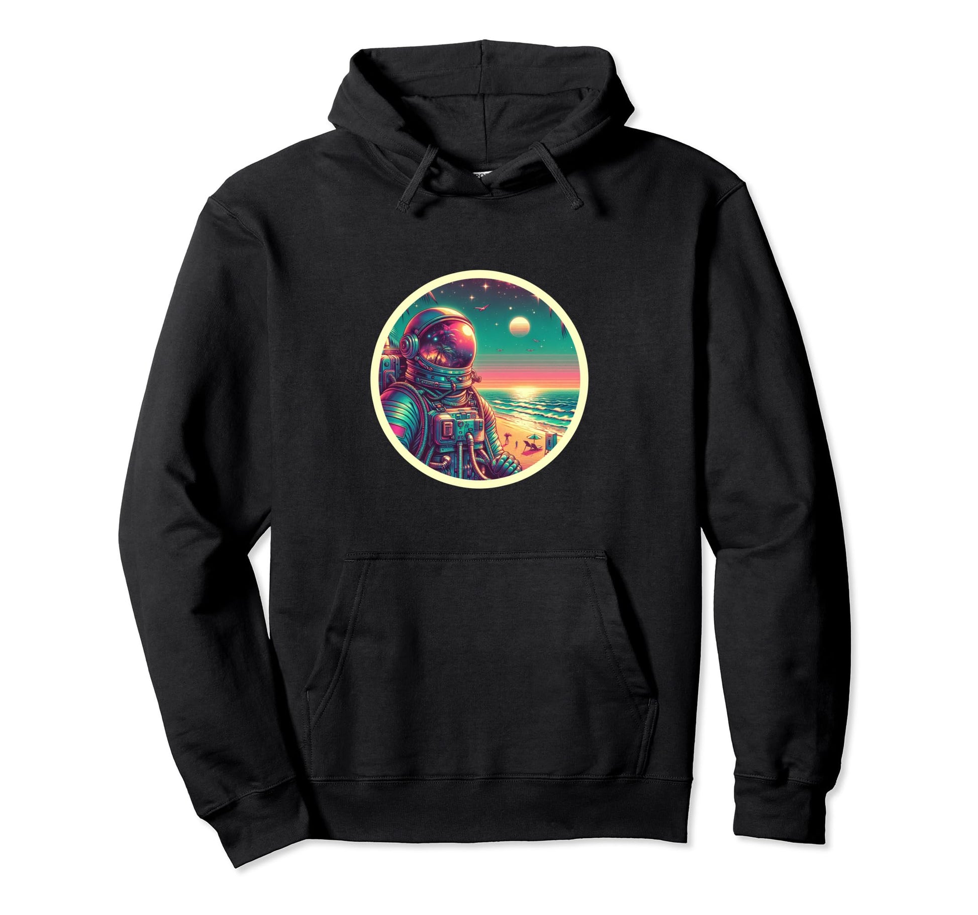 Synthwave Astronaut Beach 1980S Hoodie - Custom Art Print Unisex - T-Shirt, Sweatshirt, Hoodie