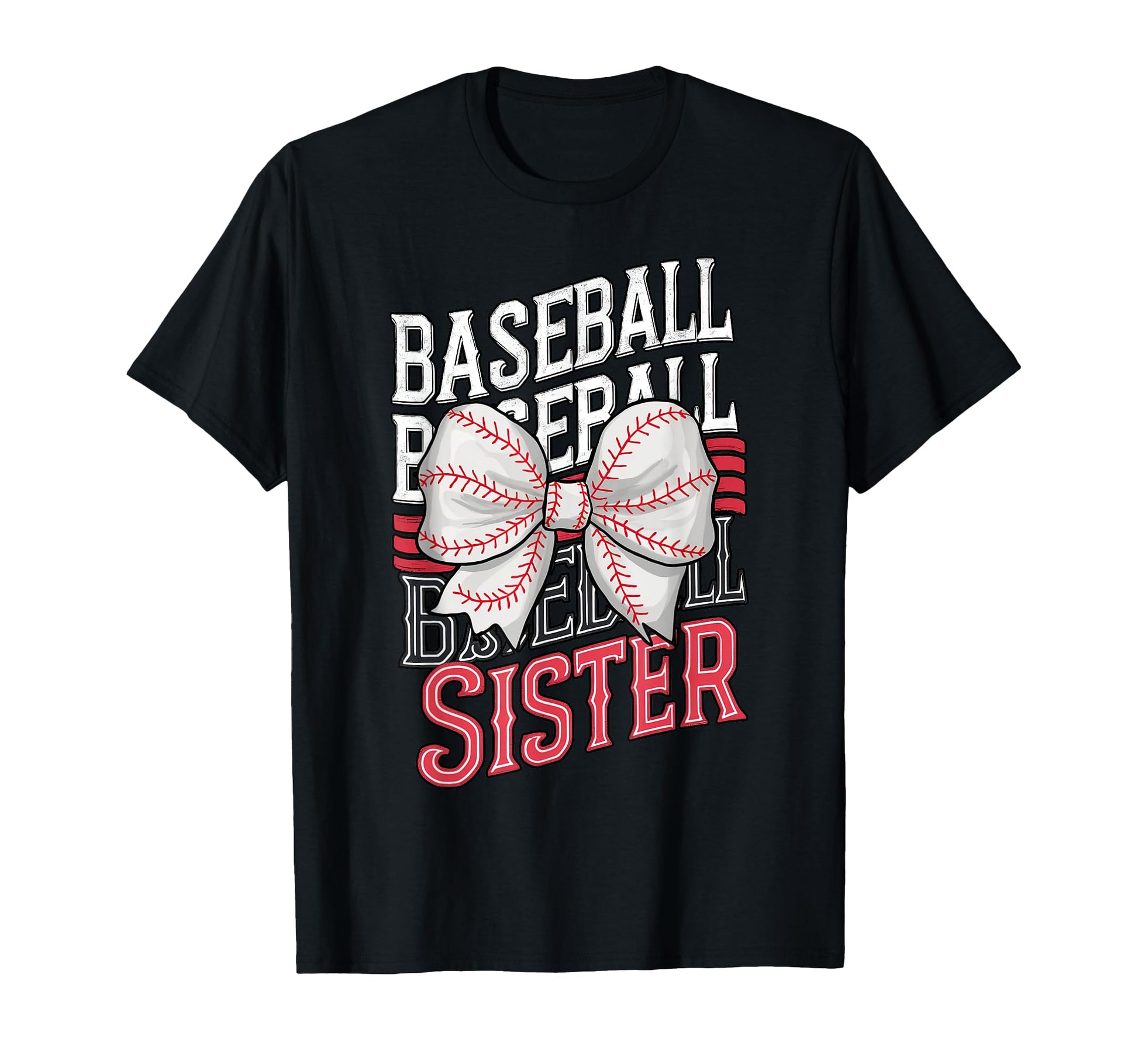 Baseball Sister Red Stitching Bow Fan T-Shirt - Novelty Apparel Unisex - T-Shirt, Sweatshirt, Hoodie