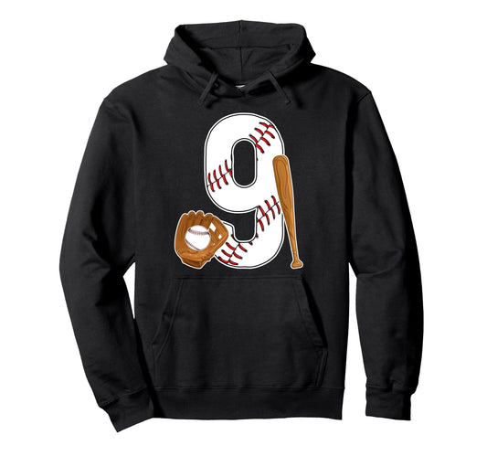 9Th Birthday Baseball Nine Year Old Hoodie - Fun Novelty Design for Adults - T-Shirt, Sweatshirt, Hoodie