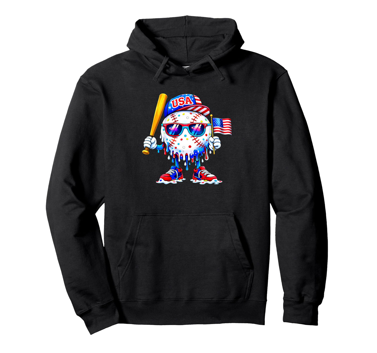Baseball 4Th July Usa Flag Patriotic Hoodie - Unique Graphic Men Women - T-Shirt, Sweatshirt, Hoodie