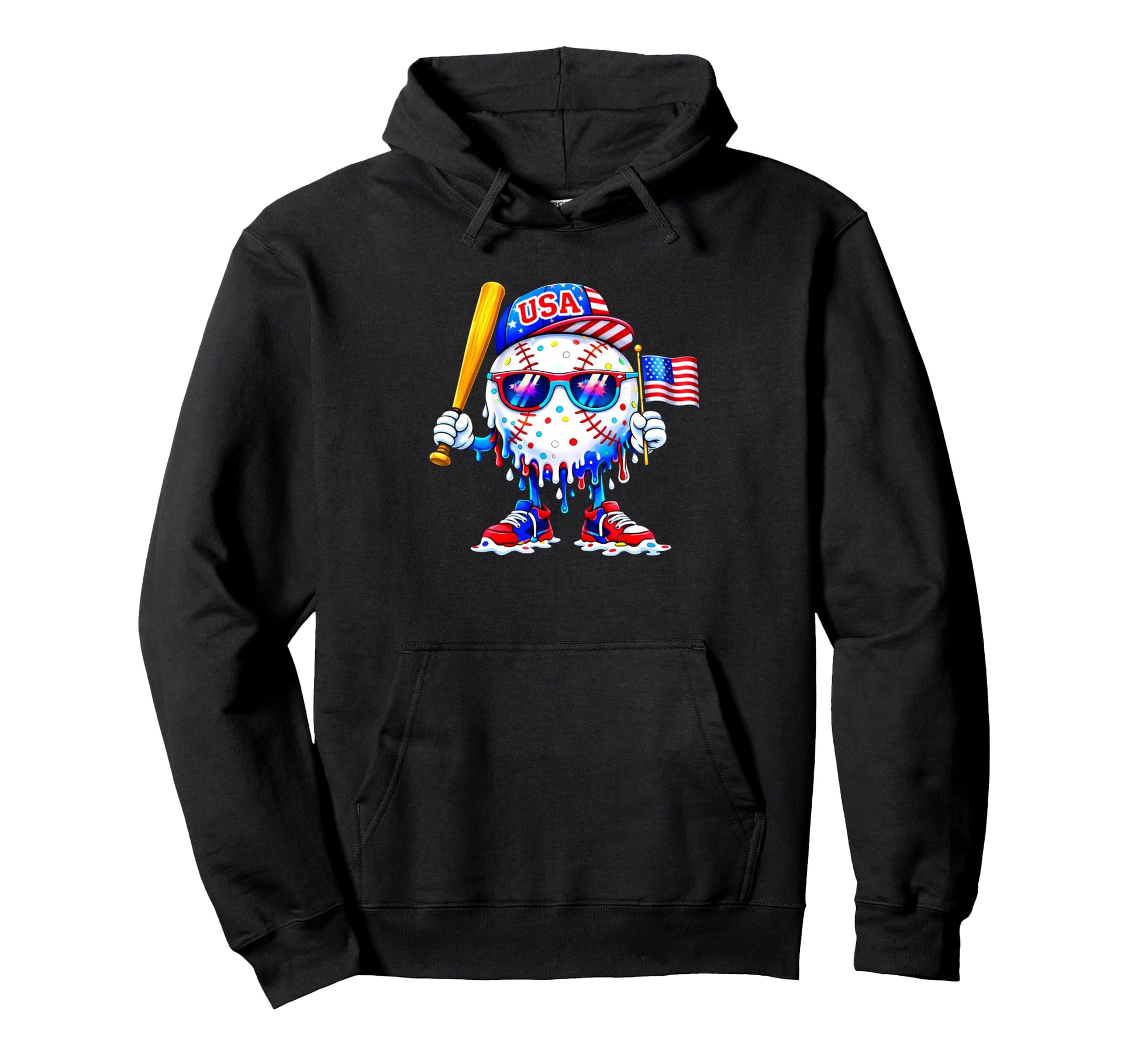 Baseball 4Th July Usa Flag Patriotic Hoodie - Unique Graphic Men Women - T-Shirt, Sweatshirt, Hoodie