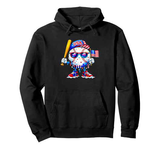 Baseball 4Th July Usa Flag Patriotic Hoodie - Unique Graphic Men Women - T-Shirt, Sweatshirt, Hoodie