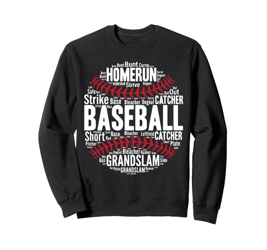 Baseball Fan Word Cloud Baseball Sweatshirt - Custom Art Print for Adults - T-Shirt, Sweatshirt, Hoodie
