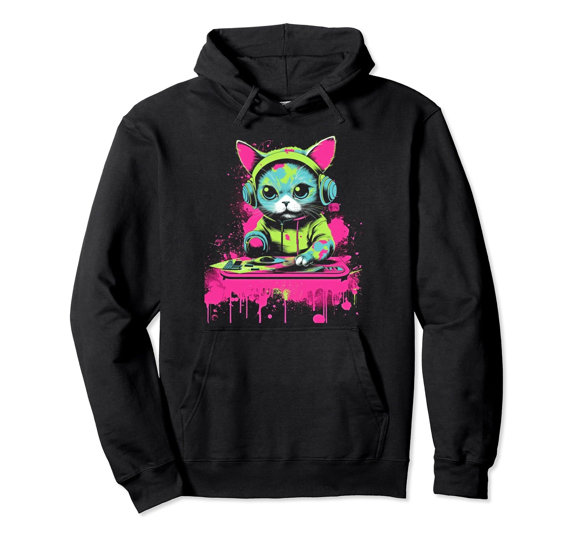 Kawaii Cat Dj Japanese Edm Y2K Aesthetic Hoodie - Unique Graphic Men Women - T-Shirt, Sweatshirt, Hoodie