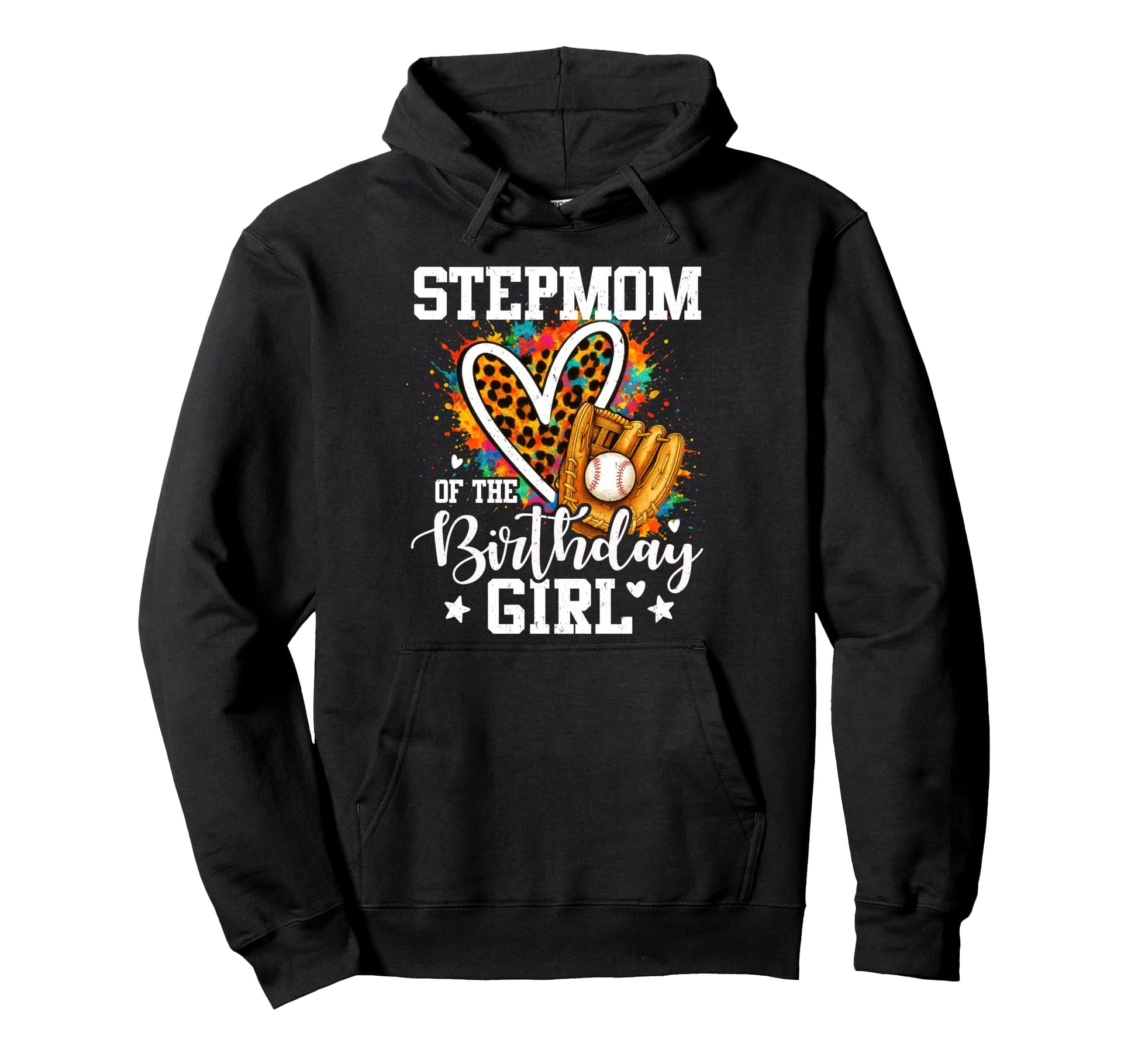 Stepmom Birthday Baseball Player Leopard Hoodie - Trendy Graphic for Adults - T-Shirt, Sweatshirt, Hoodie