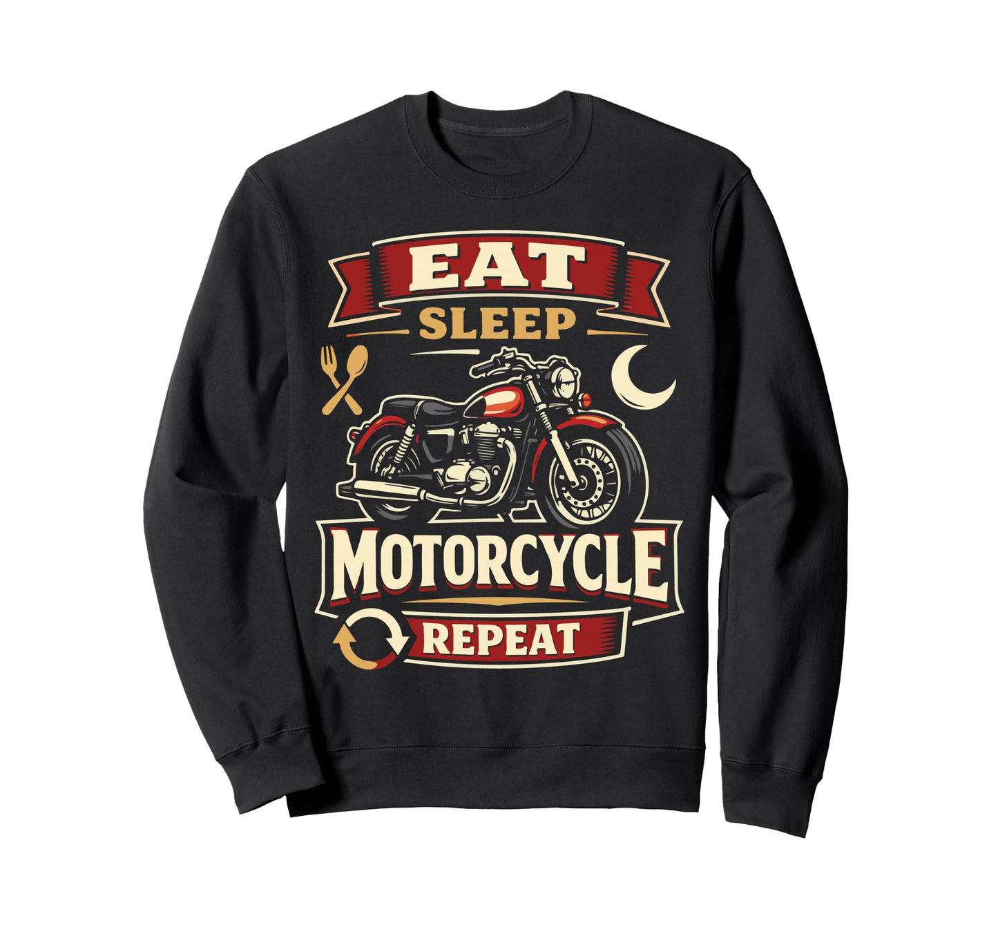 Motorcycle Biker Eat Sleep Sweatshirt - Minimalist Print for Adults - T-Shirt, Sweatshirt, Hoodie