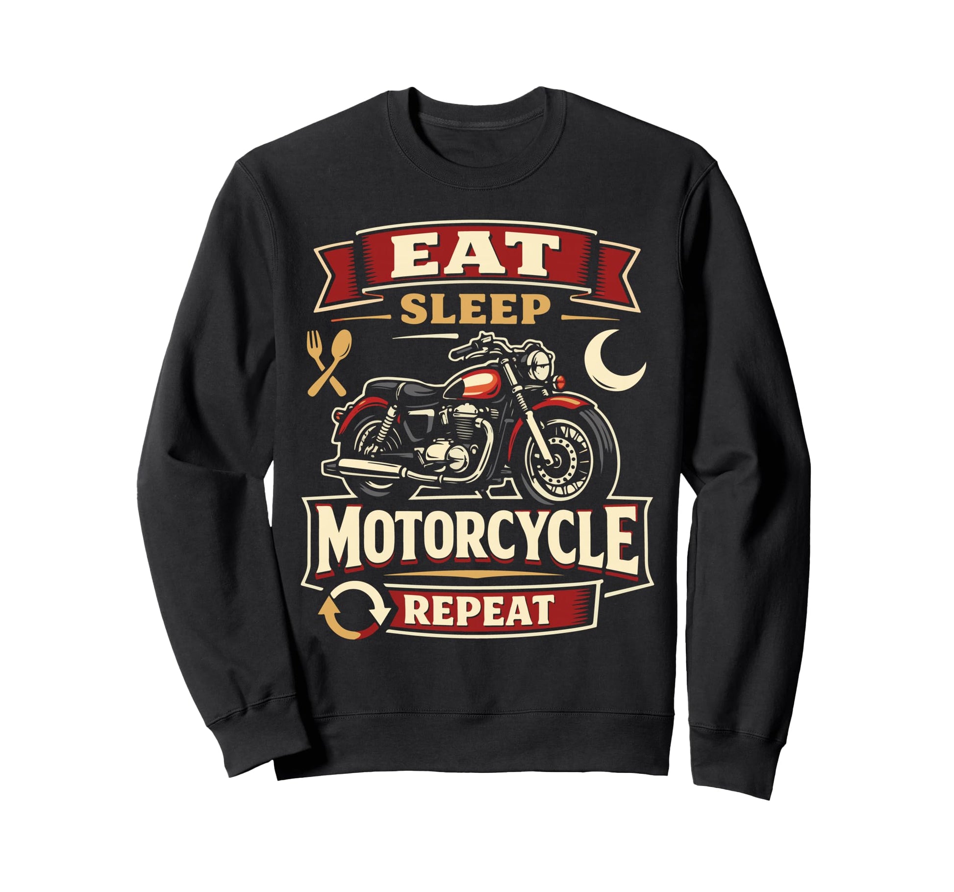 Motorcycle Biker Eat Sleep Sweatshirt - Minimalist Print for Adults - T-Shirt, Sweatshirt, Hoodie