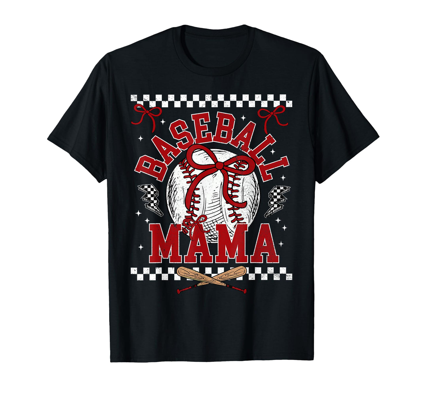 Checkered Baseball Mama Bow Game Day T-Shirt - Trendy Graphic for Adults - T-Shirt, Sweatshirt, Hoodie
