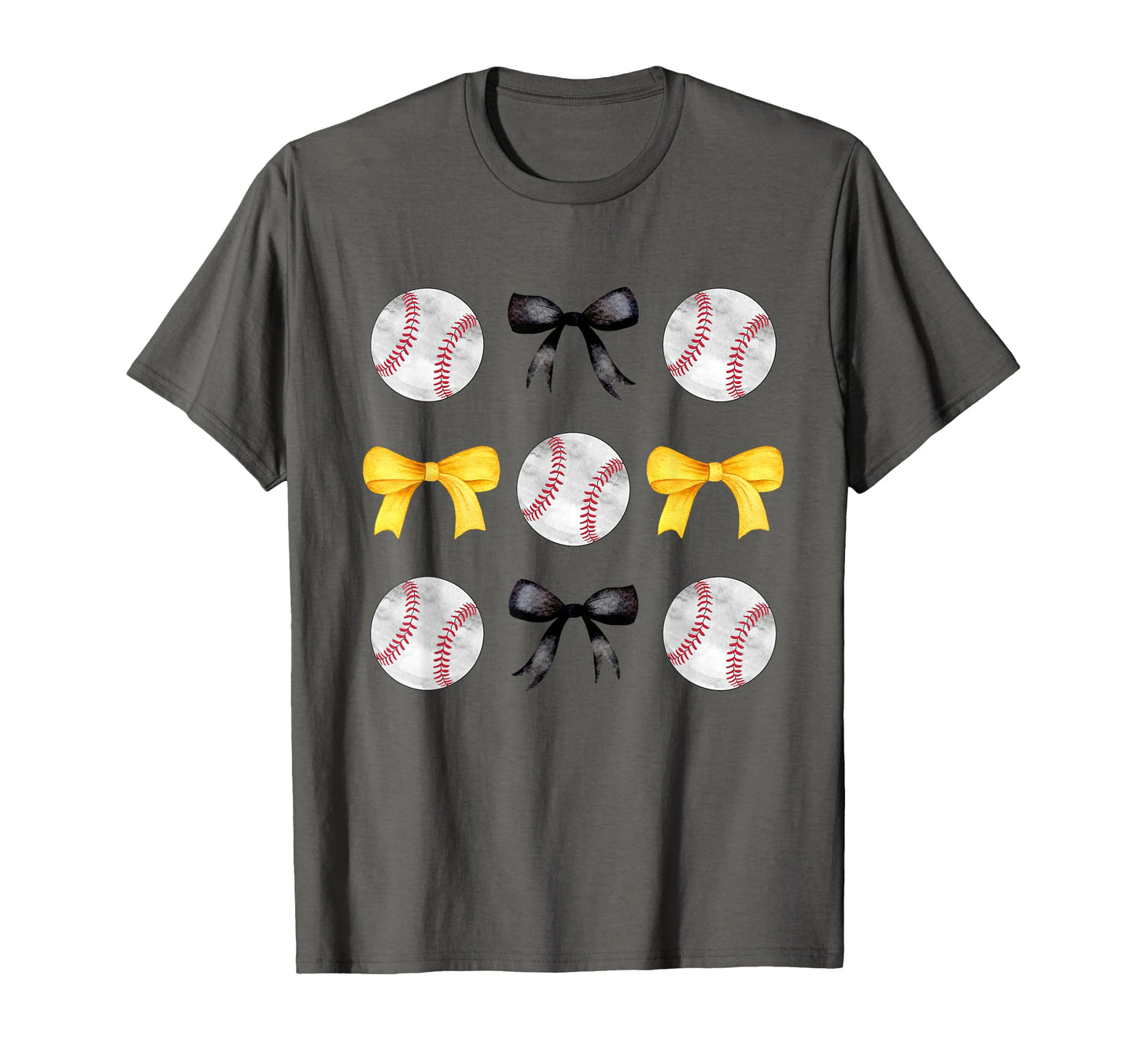 Baseballs Black Yellow Bows Ball T-Shirt - Aesthetic Graphic for Adults - T-Shirt, Sweatshirt, Hoodie