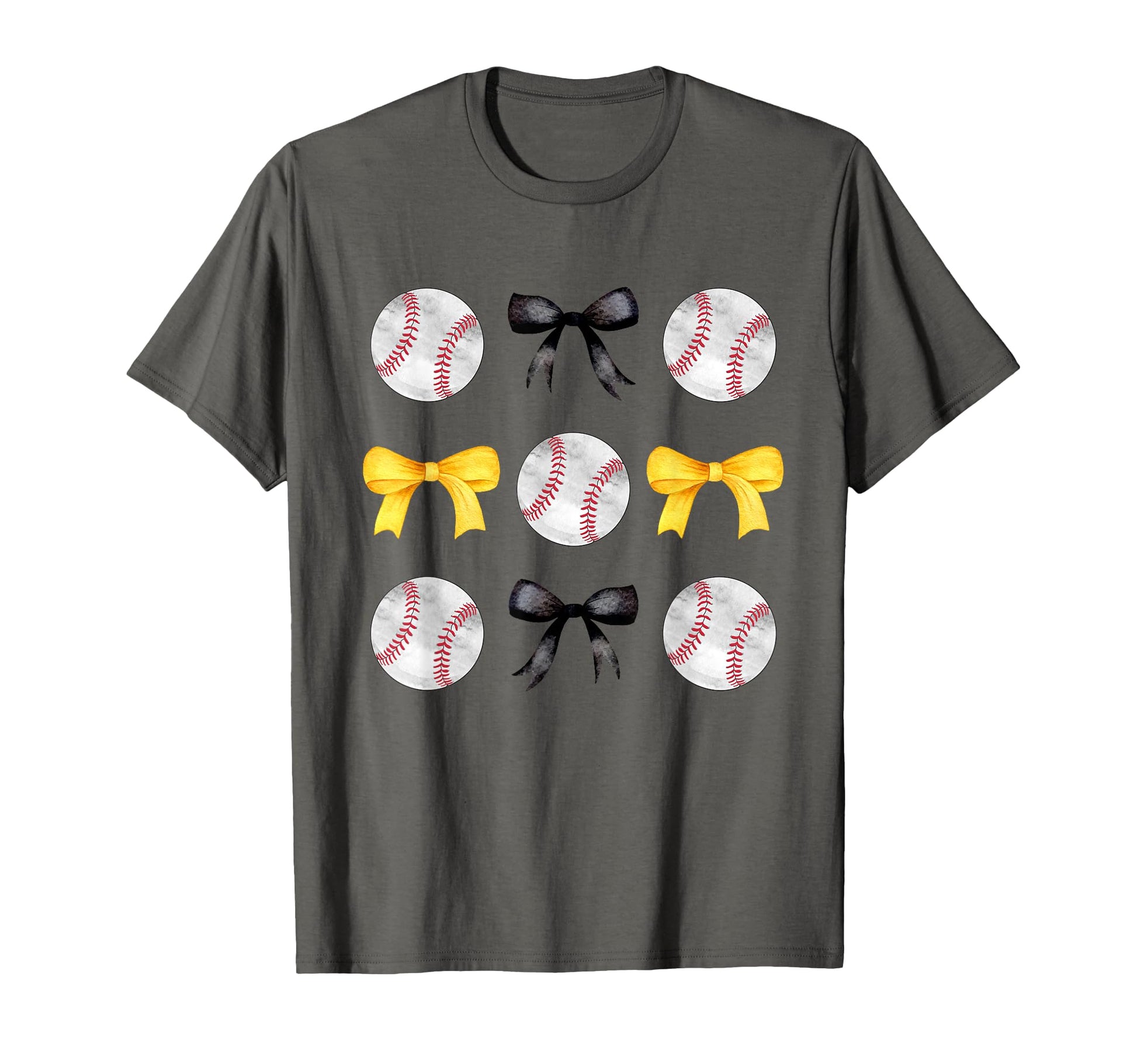 Baseballs Black Yellow Bows Ball T-Shirt - Aesthetic Graphic for Adults - T-Shirt, Sweatshirt, Hoodie
