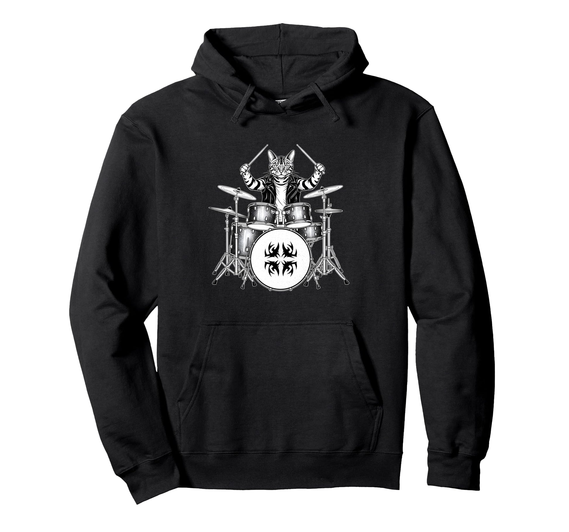 Cat Drummer Music Animal Band Lovers Hoodie - Novelty Apparel Unisex - T-Shirt, Sweatshirt, Hoodie