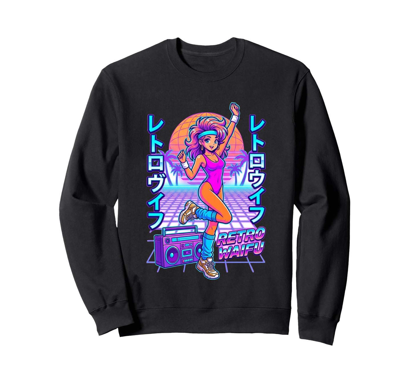 Waifu 80S Synthwave Kawaii Sweatshirt - Casual Everyday Wear for Adults - T-Shirt, Sweatshirt, Hoodie