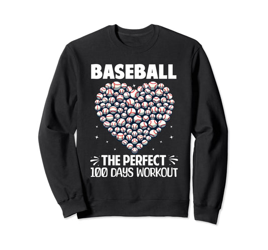 100 Days School Baseball Heart Sweatshirt - Fun Novelty Design for Adults - T-Shirt, Sweatshirt, Hoodie