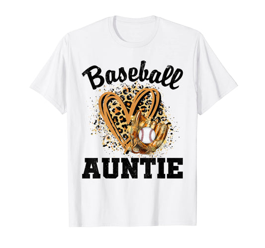 Baseball Auntie Leopard Heart Baseball T-Shirt - Unique Graphic Men Women - T-Shirt, Sweatshirt, Hoodie