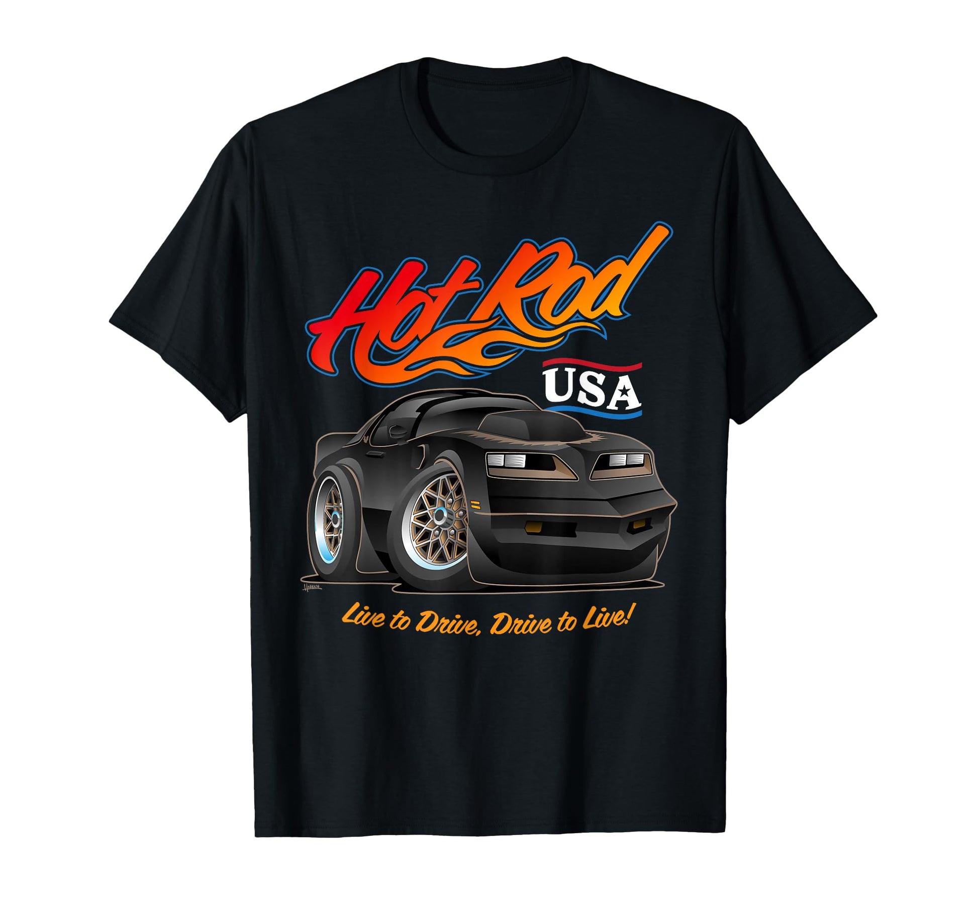 Hotrod Usa Muscle Car Cartoon T-Shirt - Casual Everyday Wear for Adults - T-Shirt, Sweatshirt, Hoodie