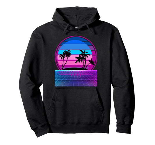 80S Vaporwave Palm Trees Sunset Hoodie - Minimalist Print Men Women - T-Shirt, Sweatshirt, Hoodie